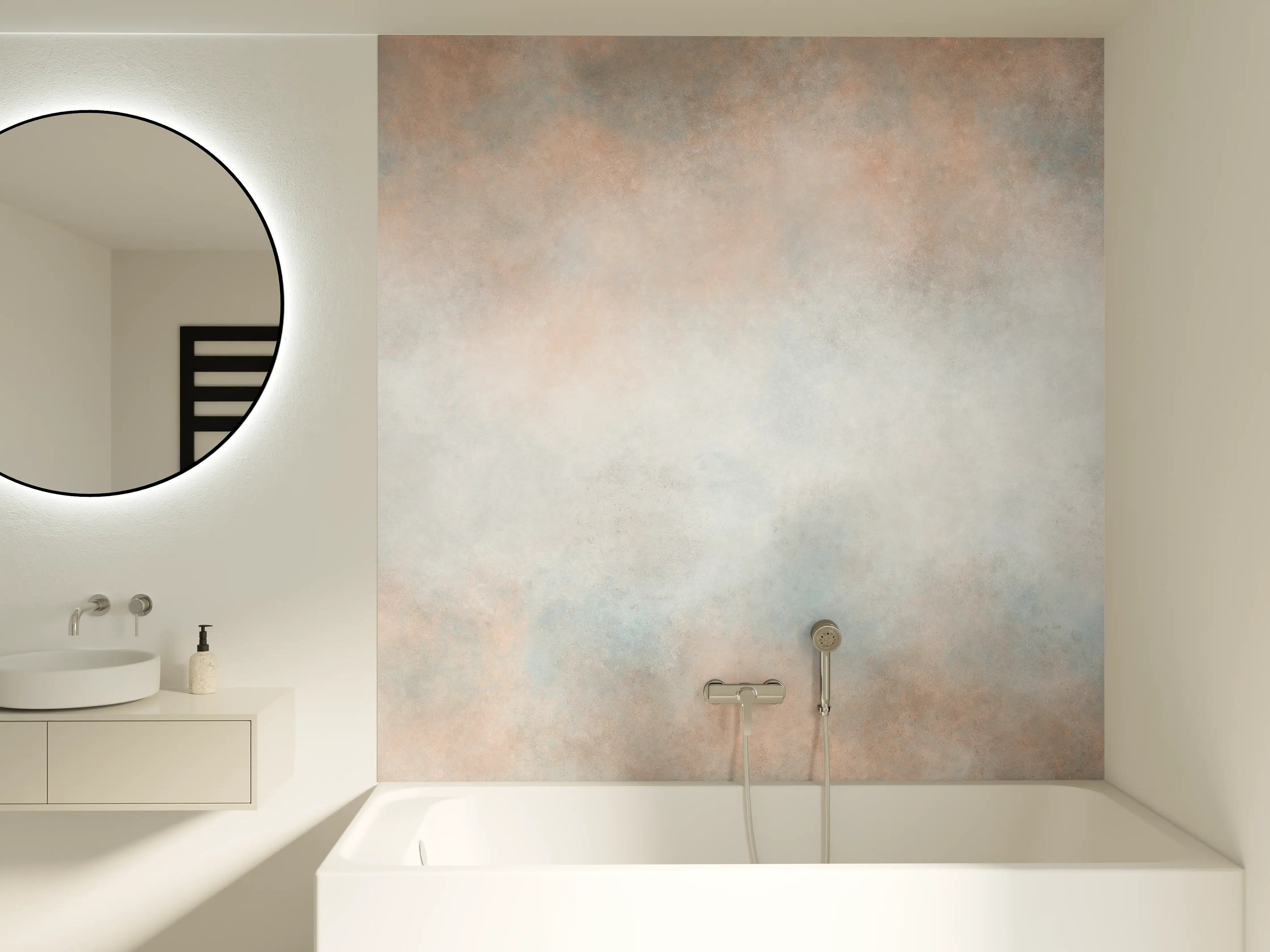 Badewannen-Rückwand - Pastellfarbiges beige-blaues Design 