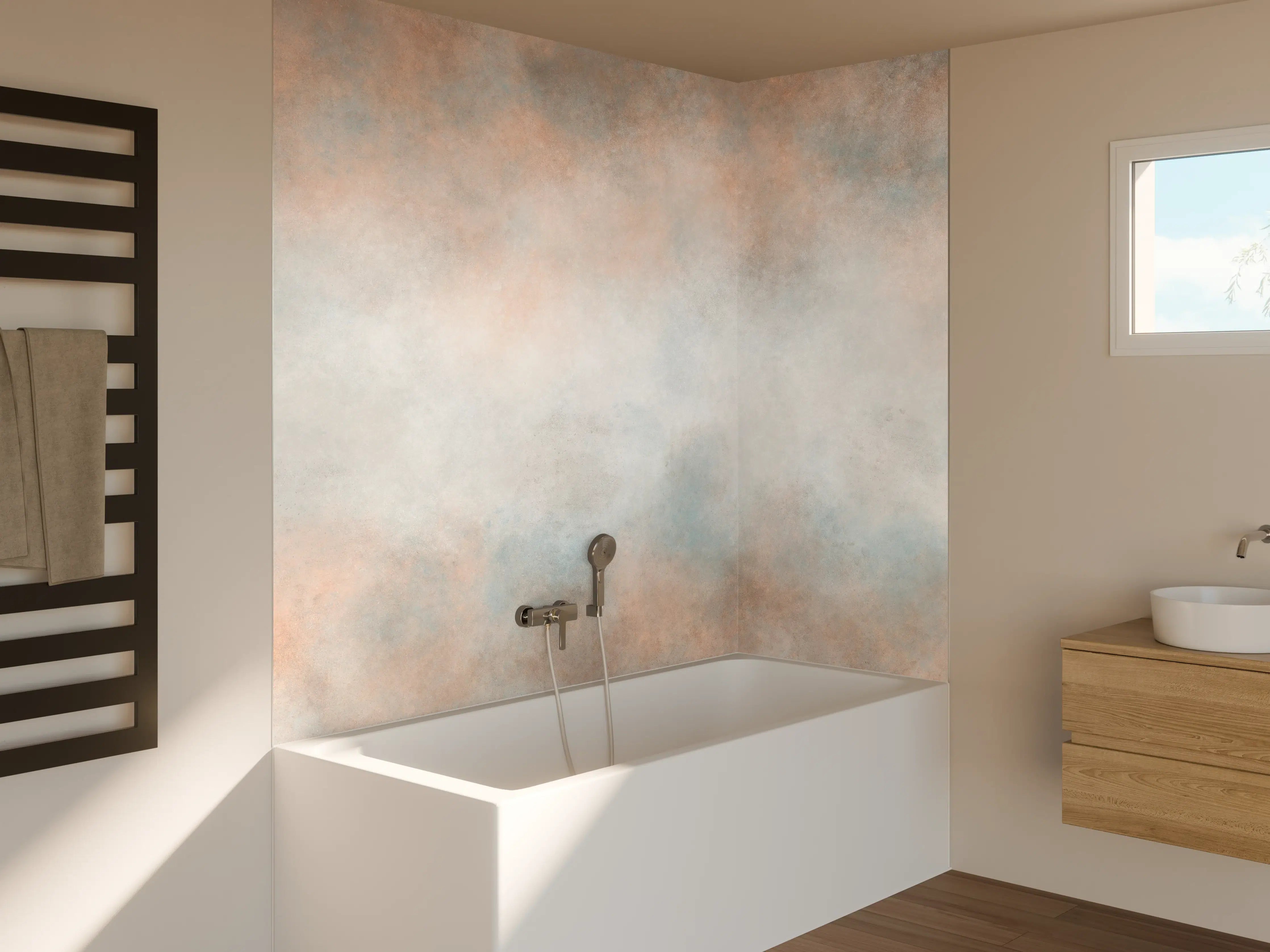 Badewannen-Rückwand - Pastellfarbiges beige-blaues Design 
