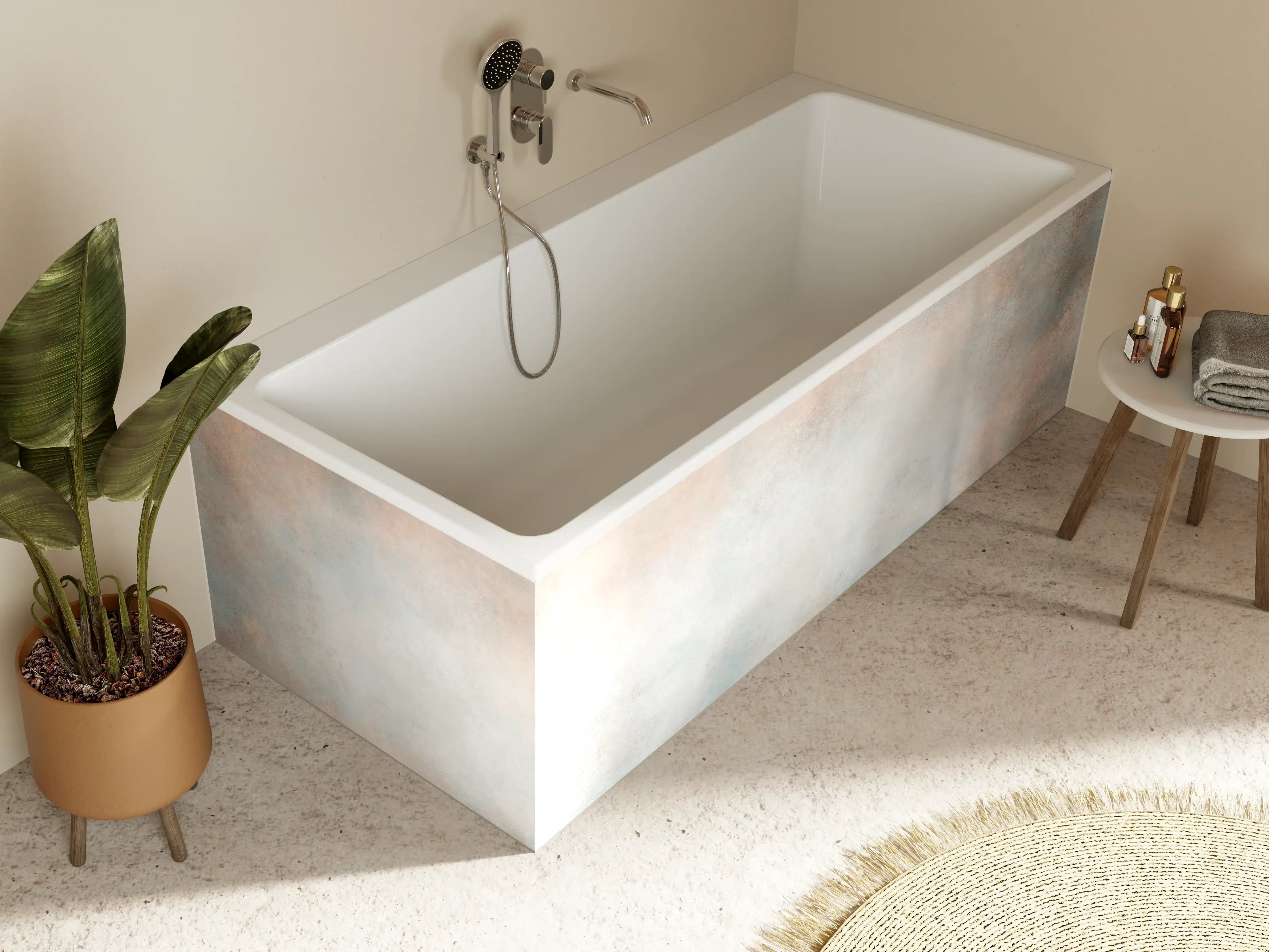 Badewannen-Rückwand - Pastellfarbiges beige-blaues Design 