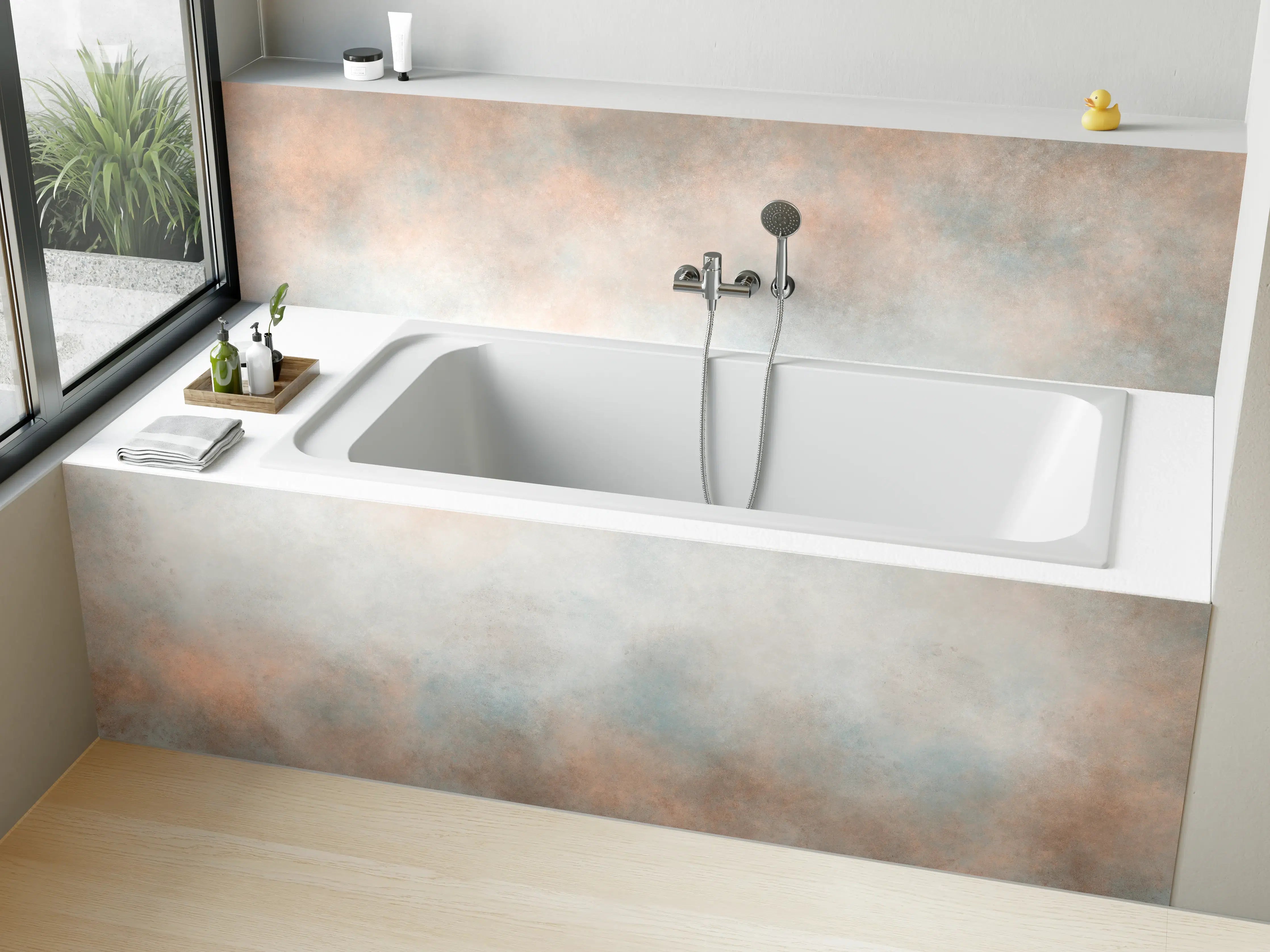 Badewannen-Rückwand - Pastellfarbiges beige-blaues Design 