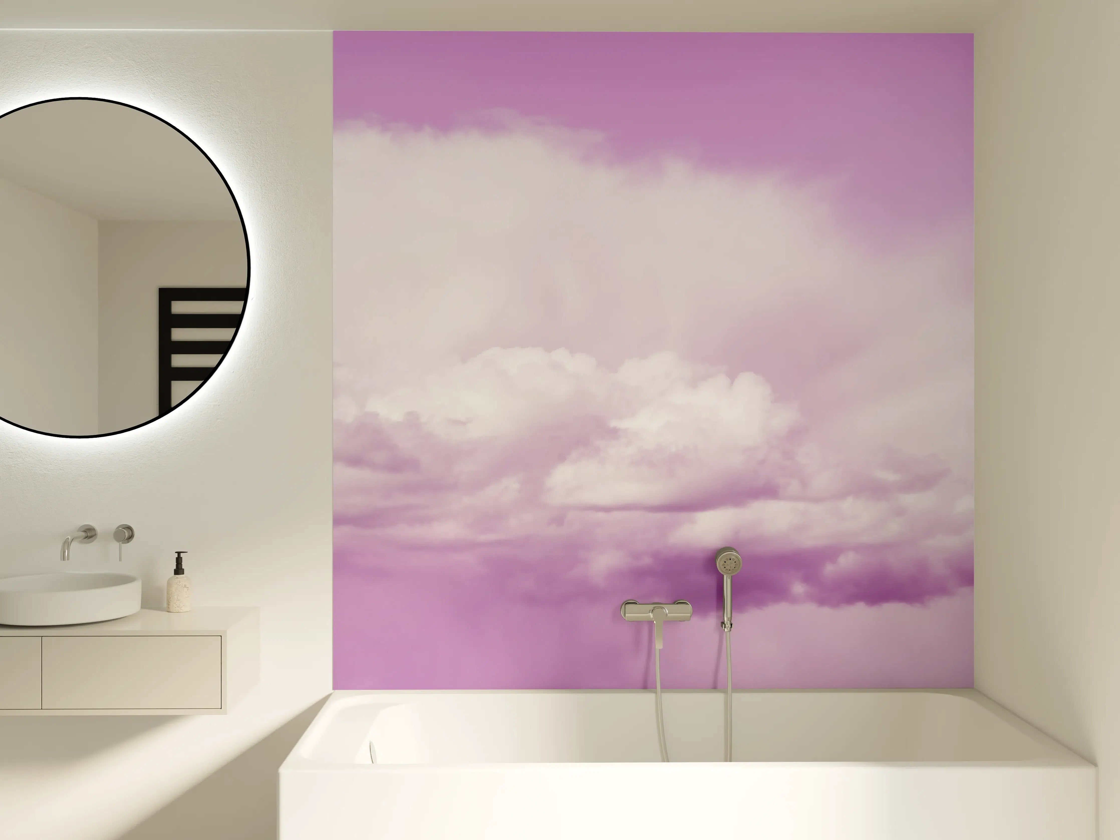 Badewannen-Rückwand - Pastellrosa Himmelspanorama