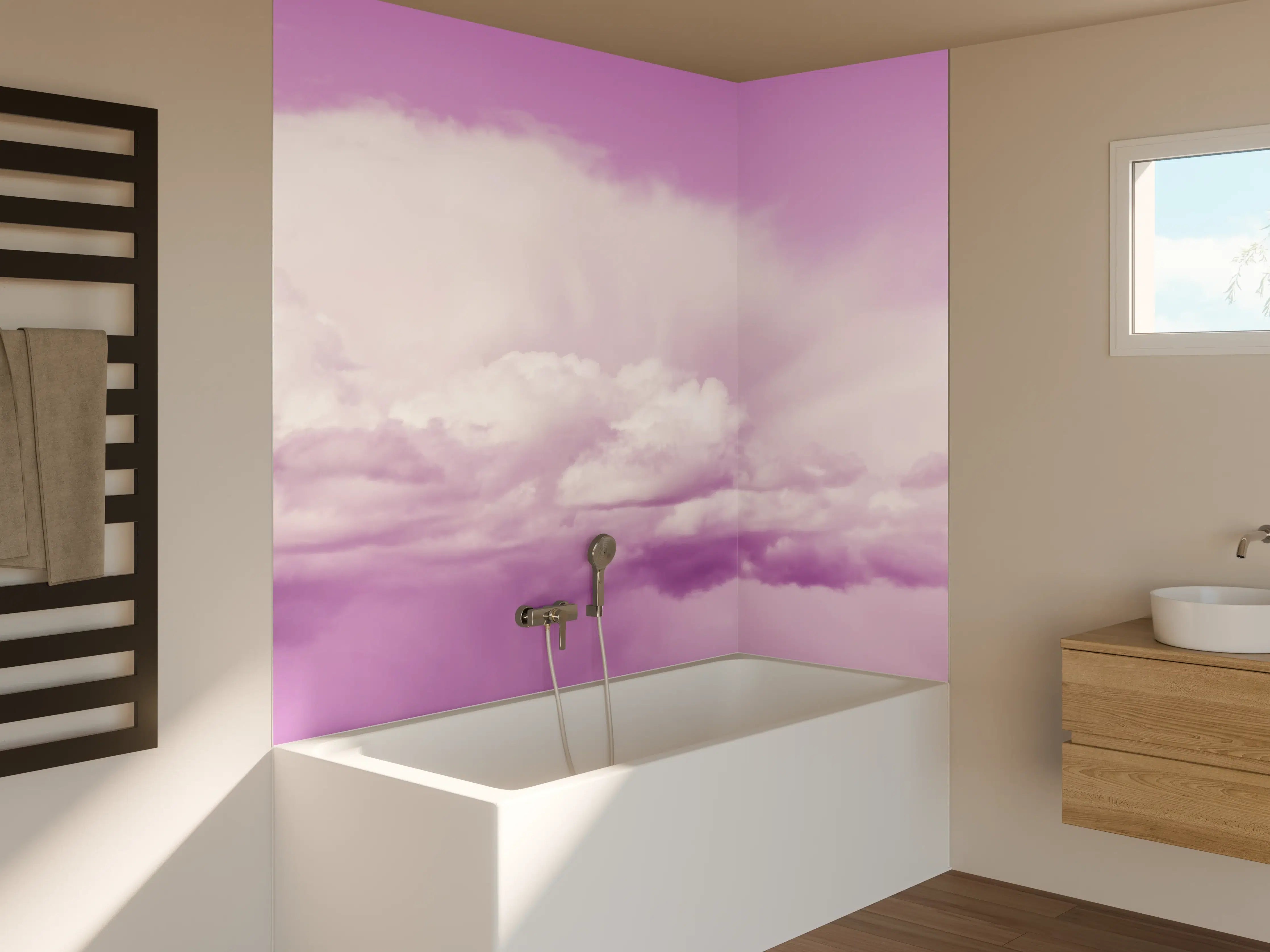Badewannen-Rückwand - Pastellrosa Himmelspanorama
