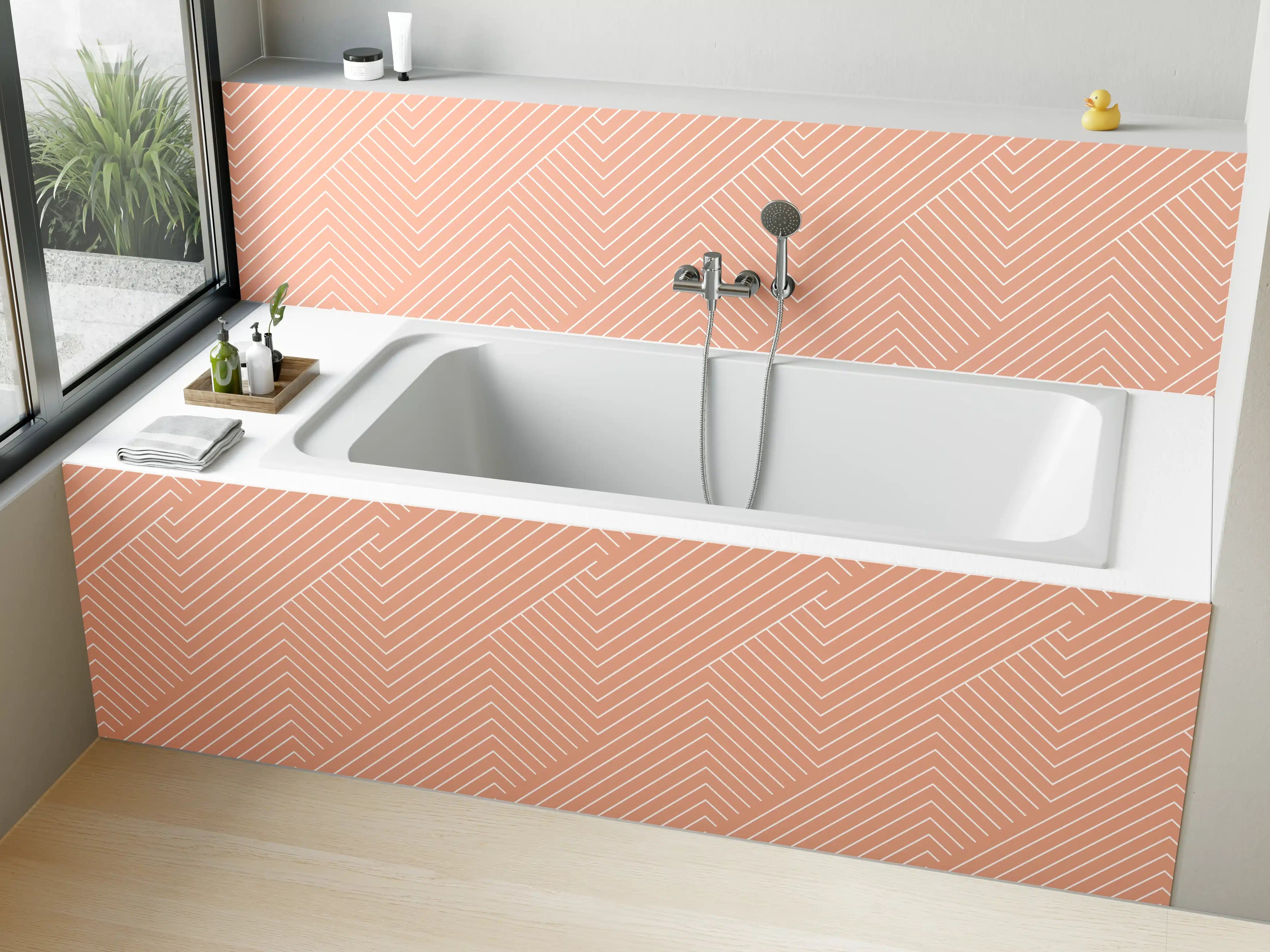 Badewannen-Rückwand - Peach- und Beige-Aquarium mit Streifenmuster