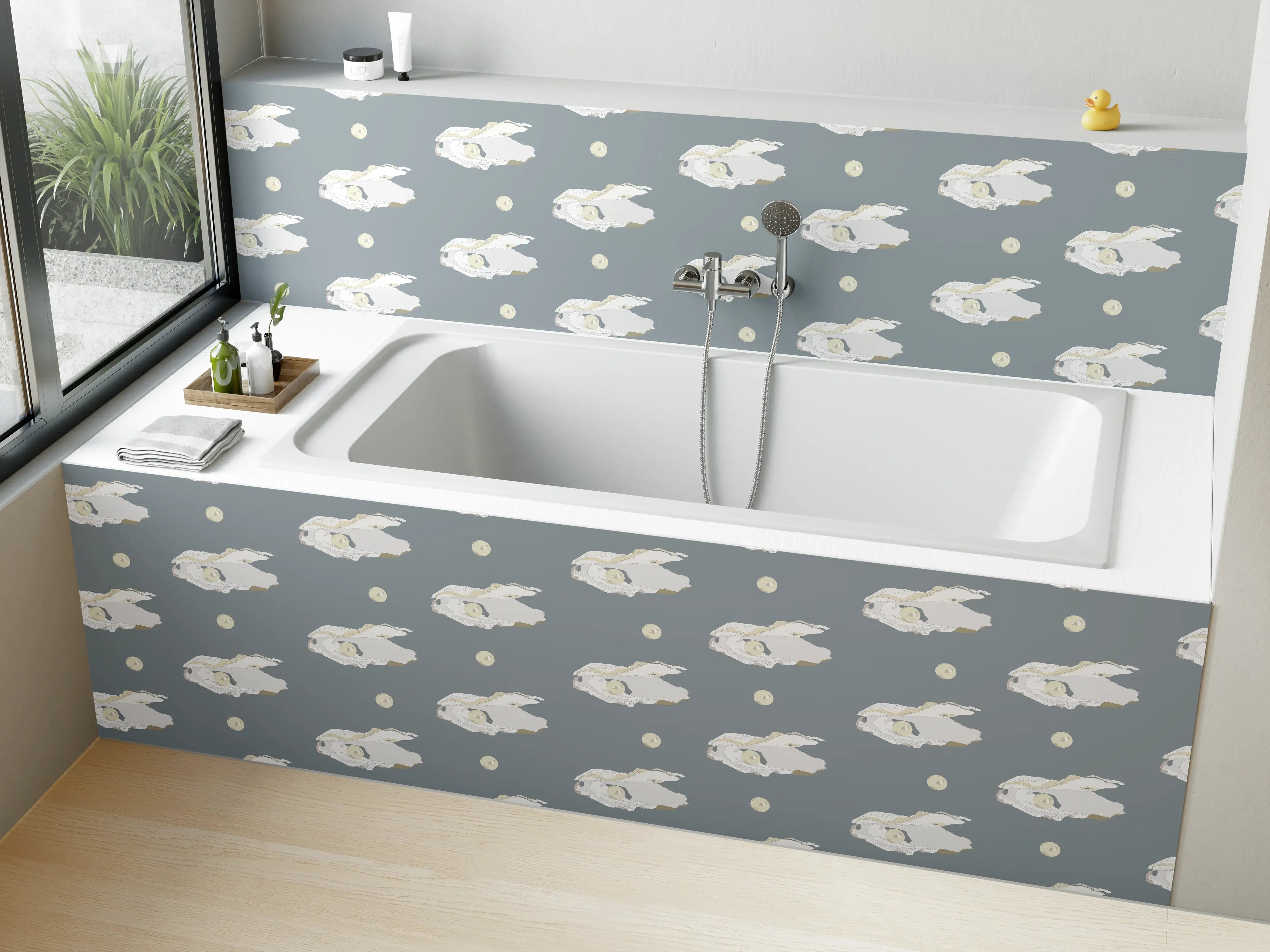 Badewannen-Rückwand - Perlen-Muschelmuster Grau