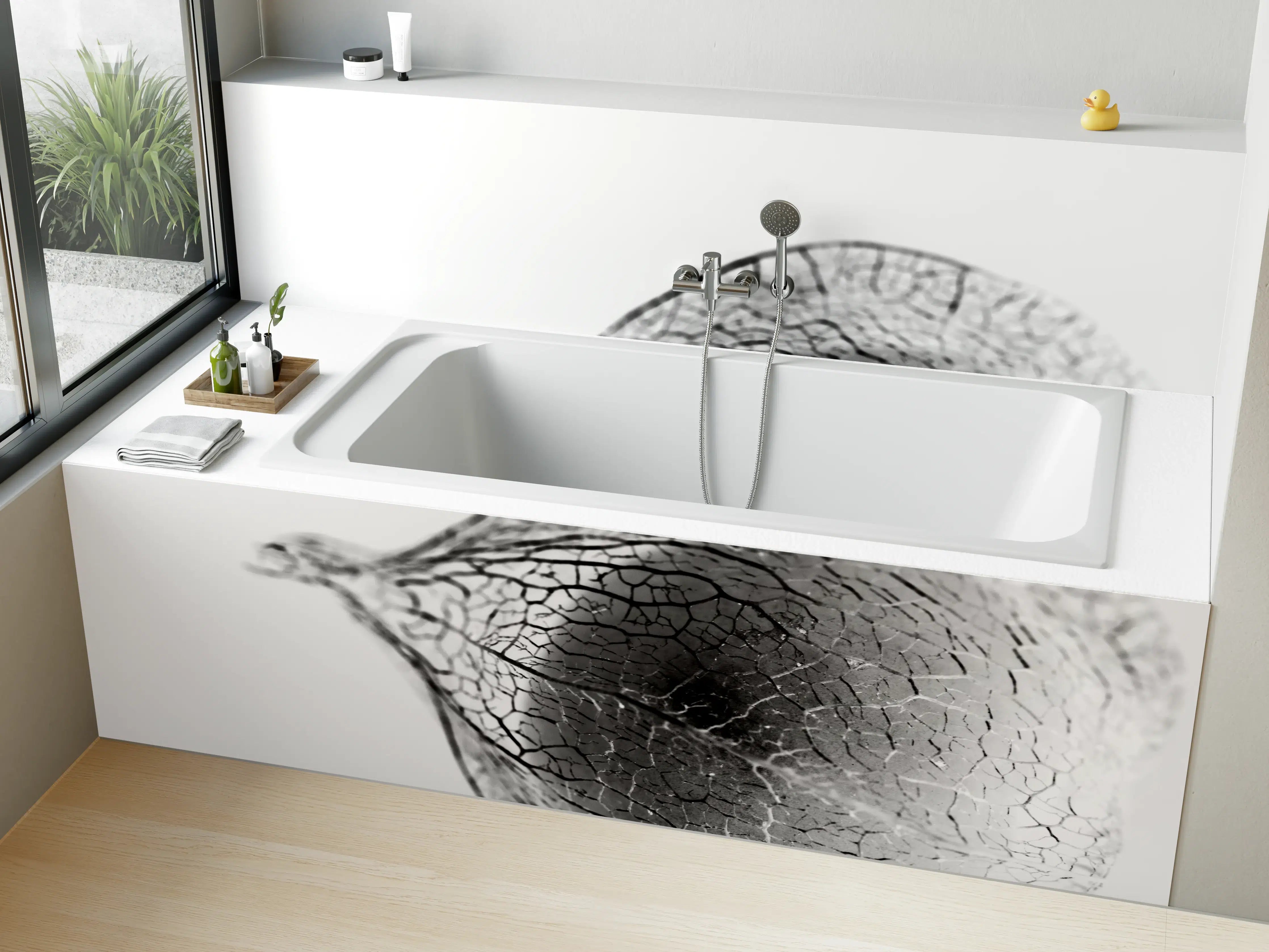 Badewannen-Rückwand - Pflanzliche Detailaufnahme Schwarz-Weiß