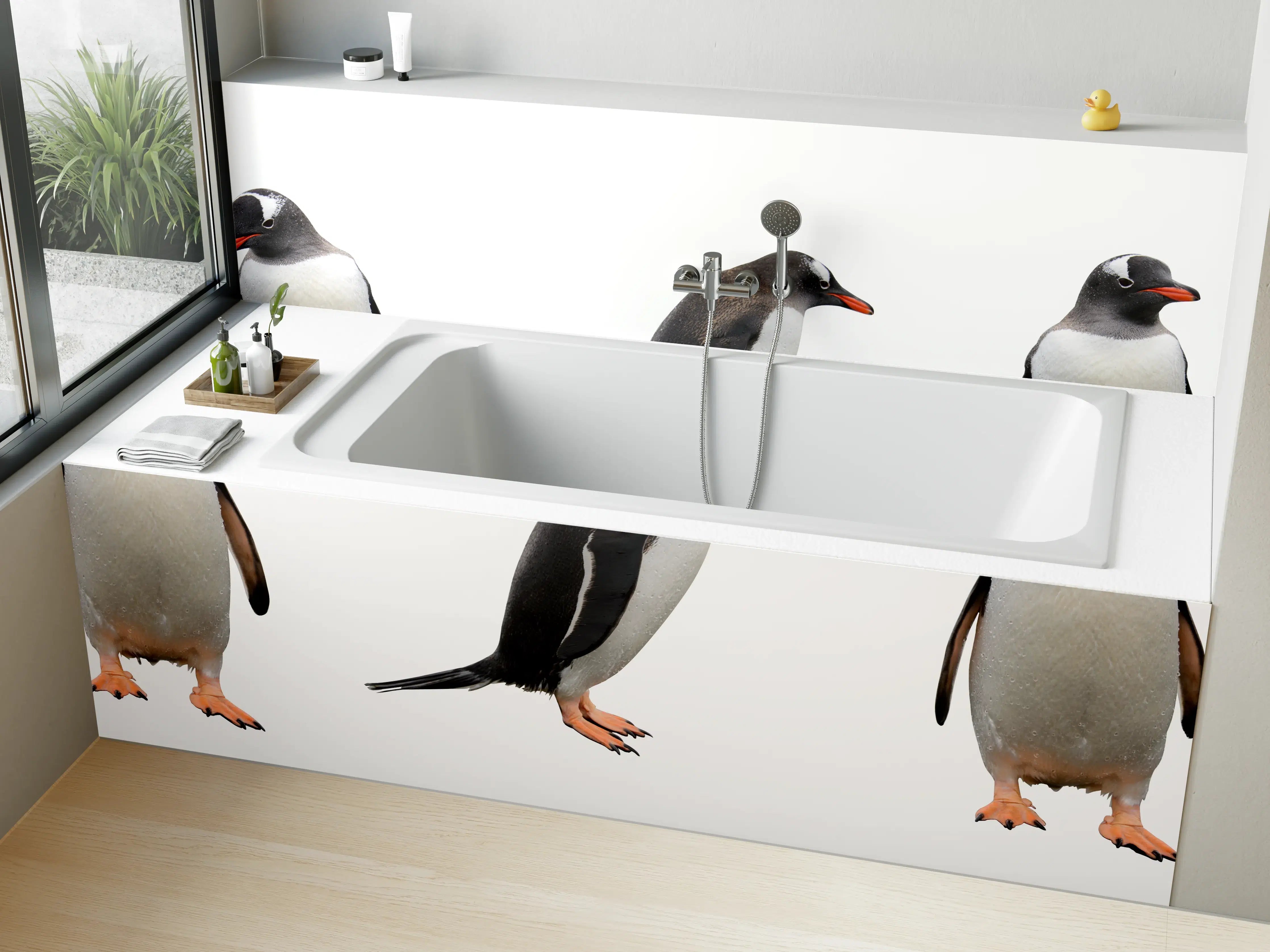 Badewannen-Rückwand - Pinguine auf weißem Hintergrund
