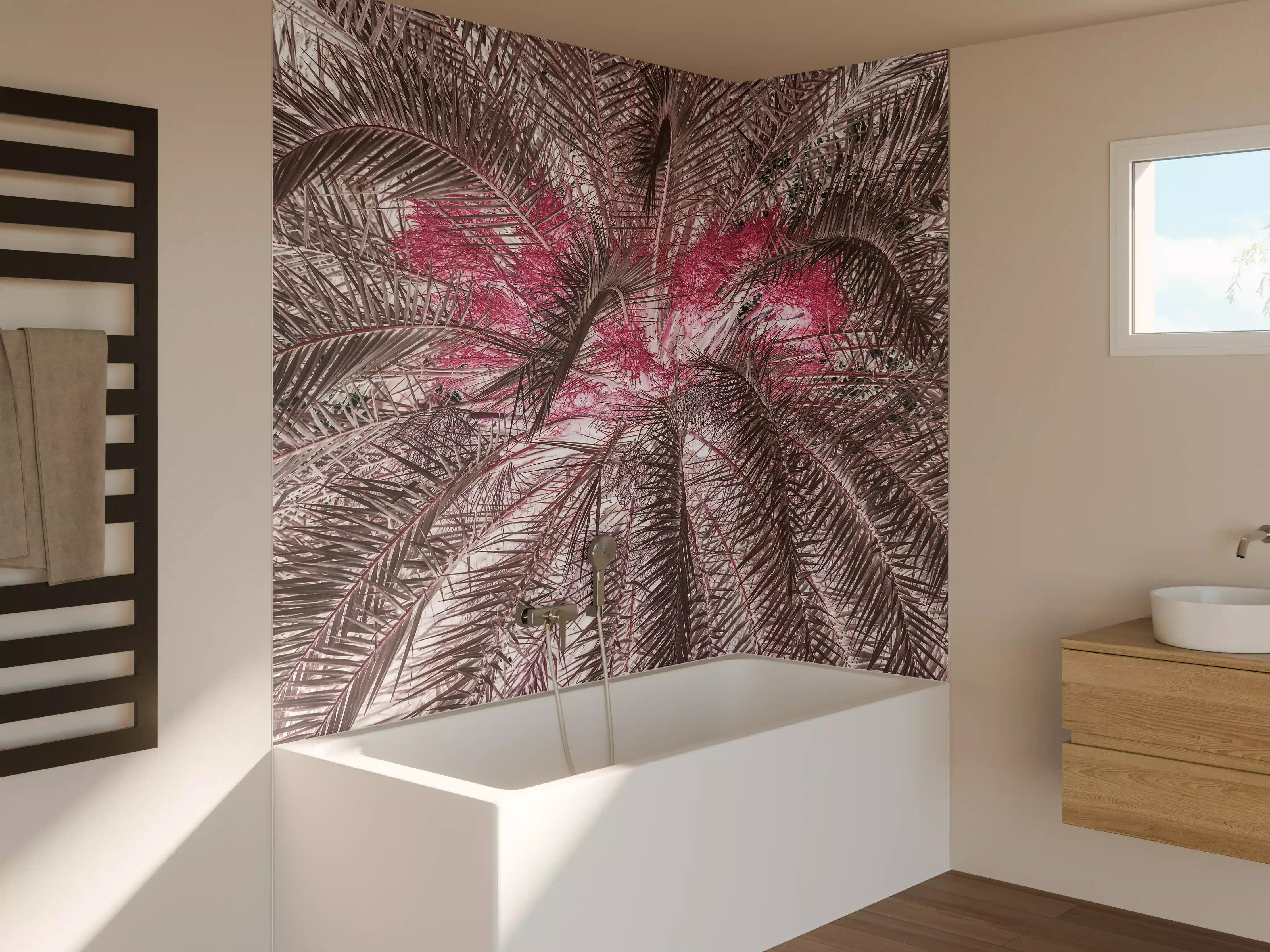 Badewannen-Rückwand - Pink-Purple Palm Leaf Texture