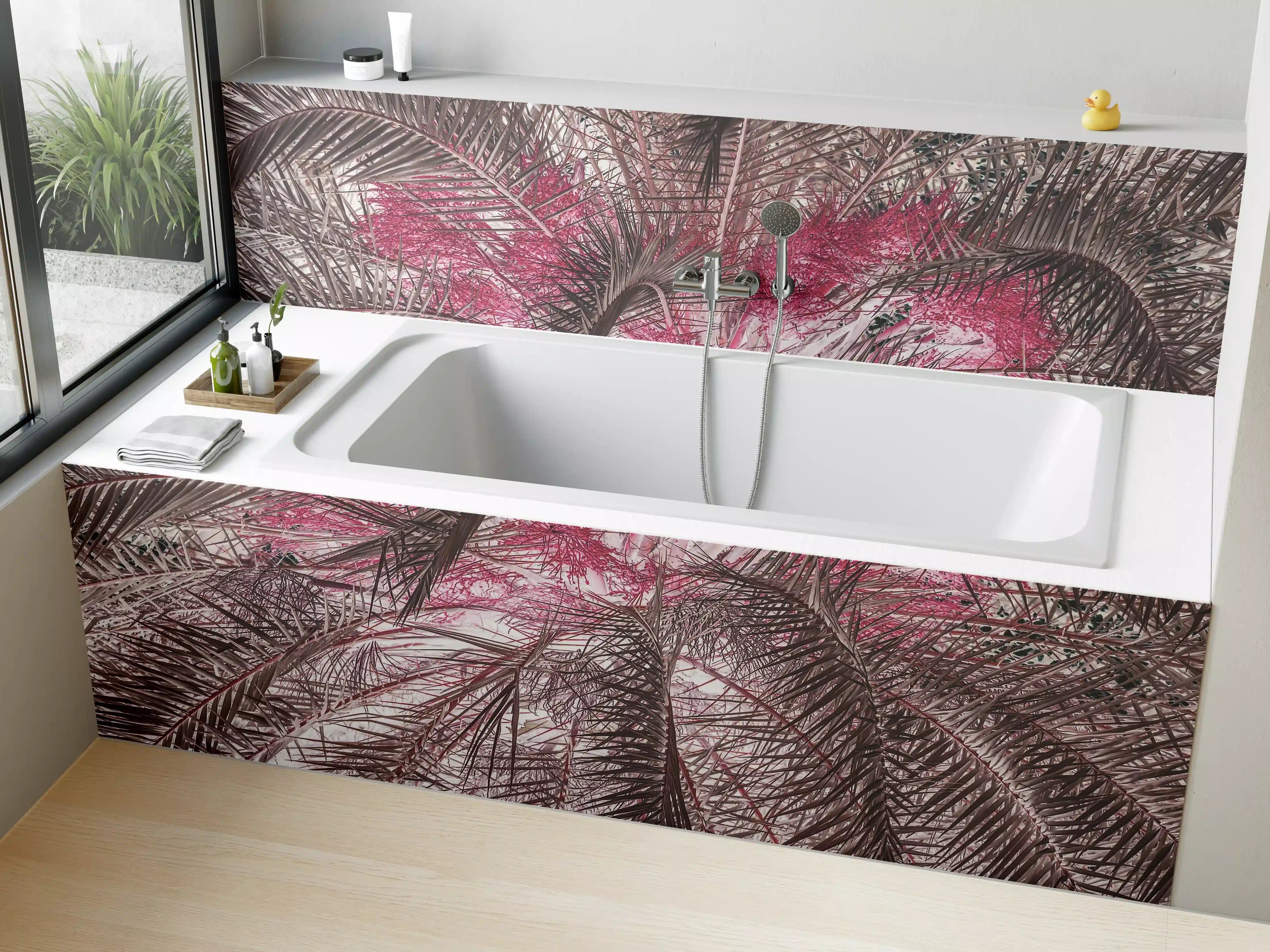 Badewannen-Rückwand - Pink-Purple Palm Leaf Texture