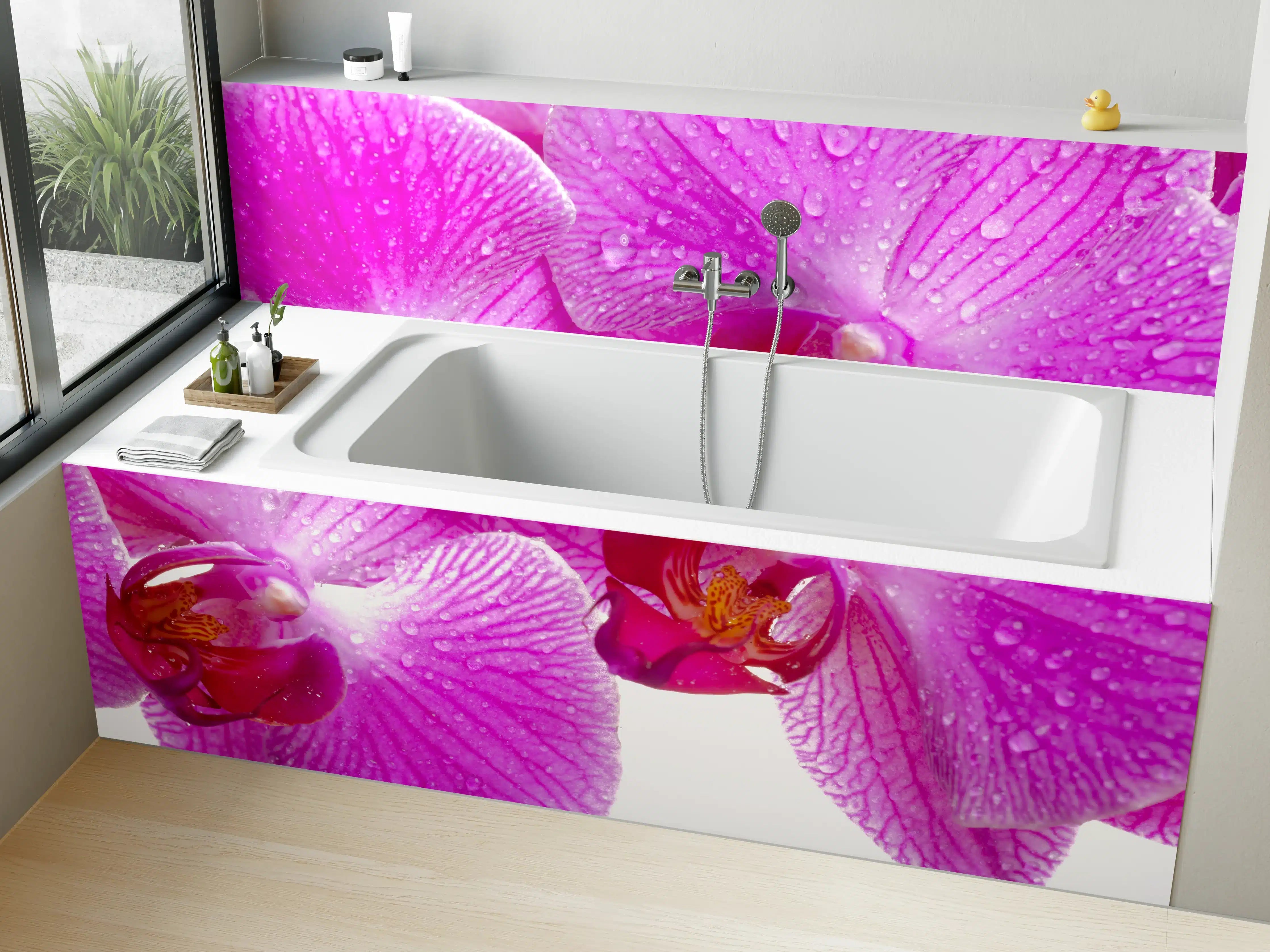 Badewannen-Rückwand - Pinke Orchideen