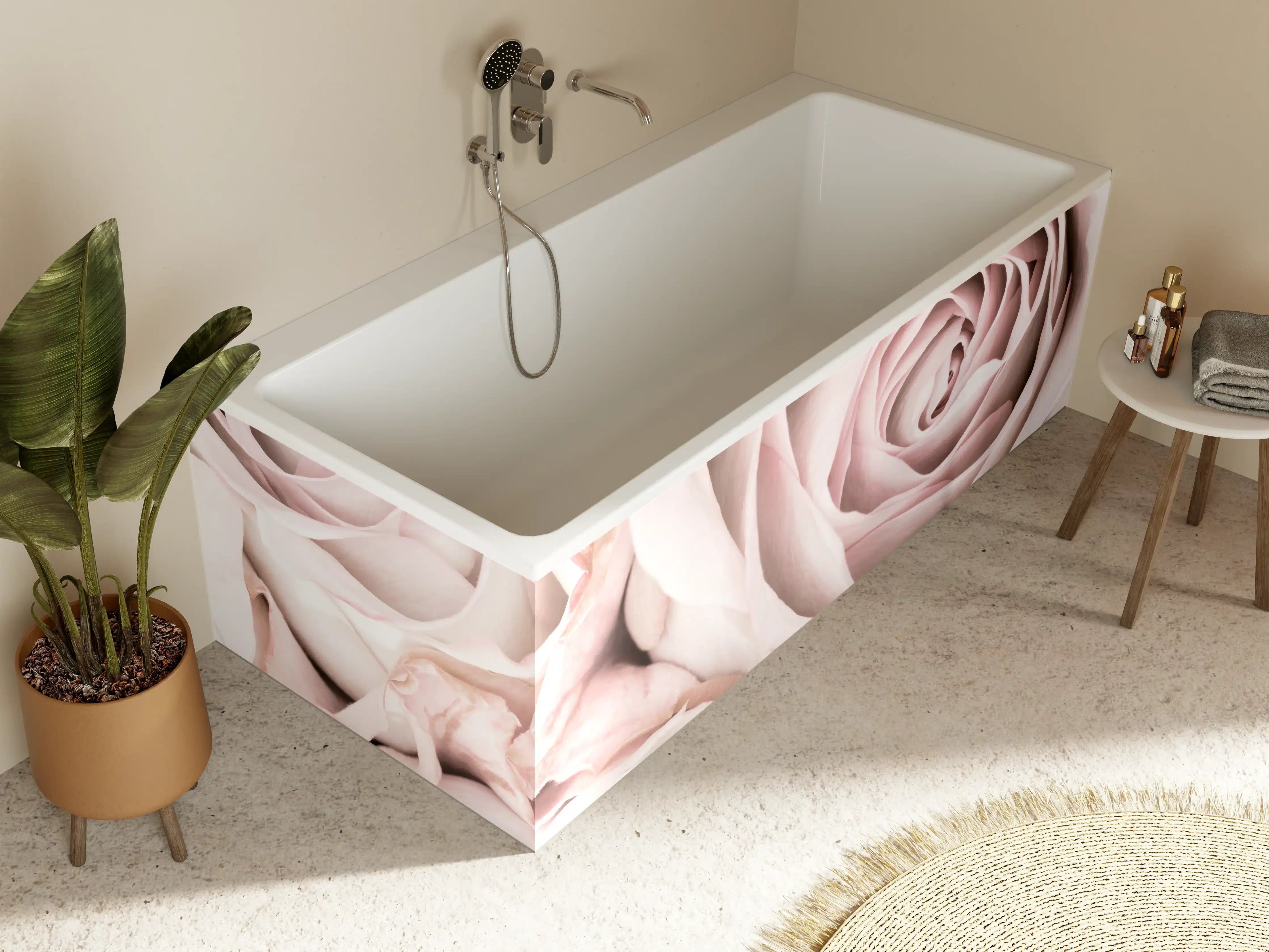 Badewannen-Rückwand - Pinke Rosen - Floral