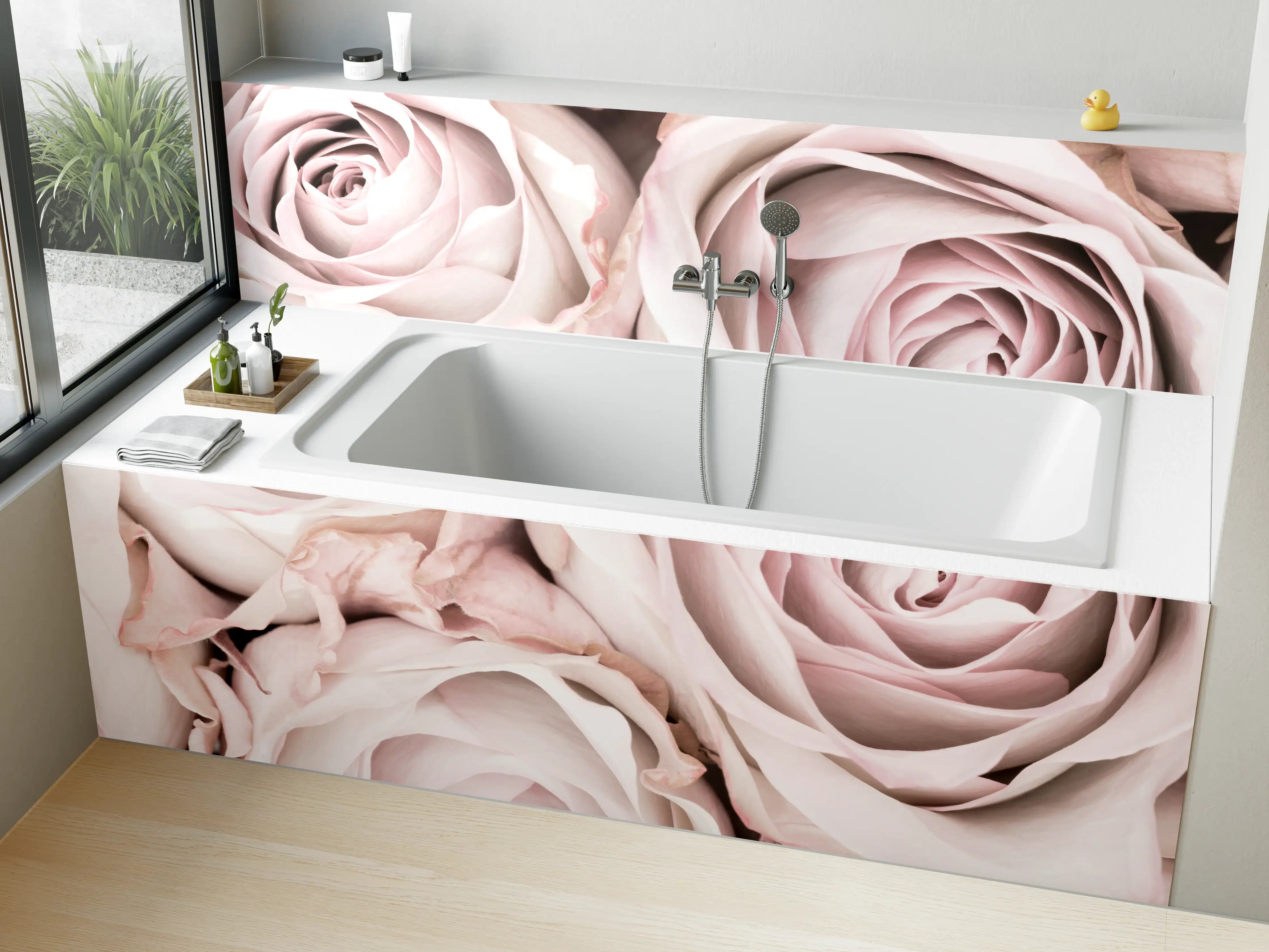 Badewannen-Rückwand - Pinke Rosen - Floral