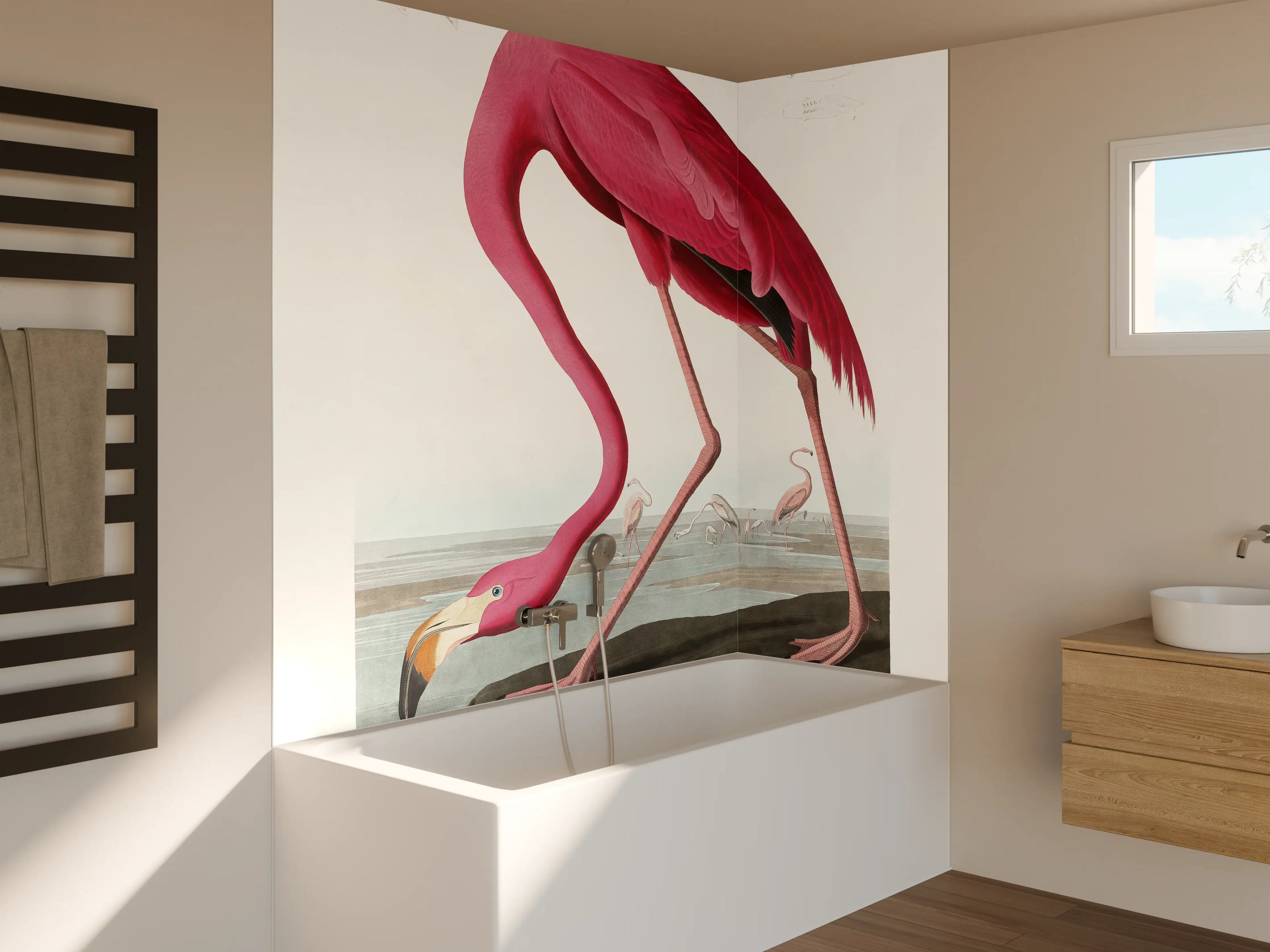 Badewannen-Rückwand - Pinker Flamingo - John James Audubon