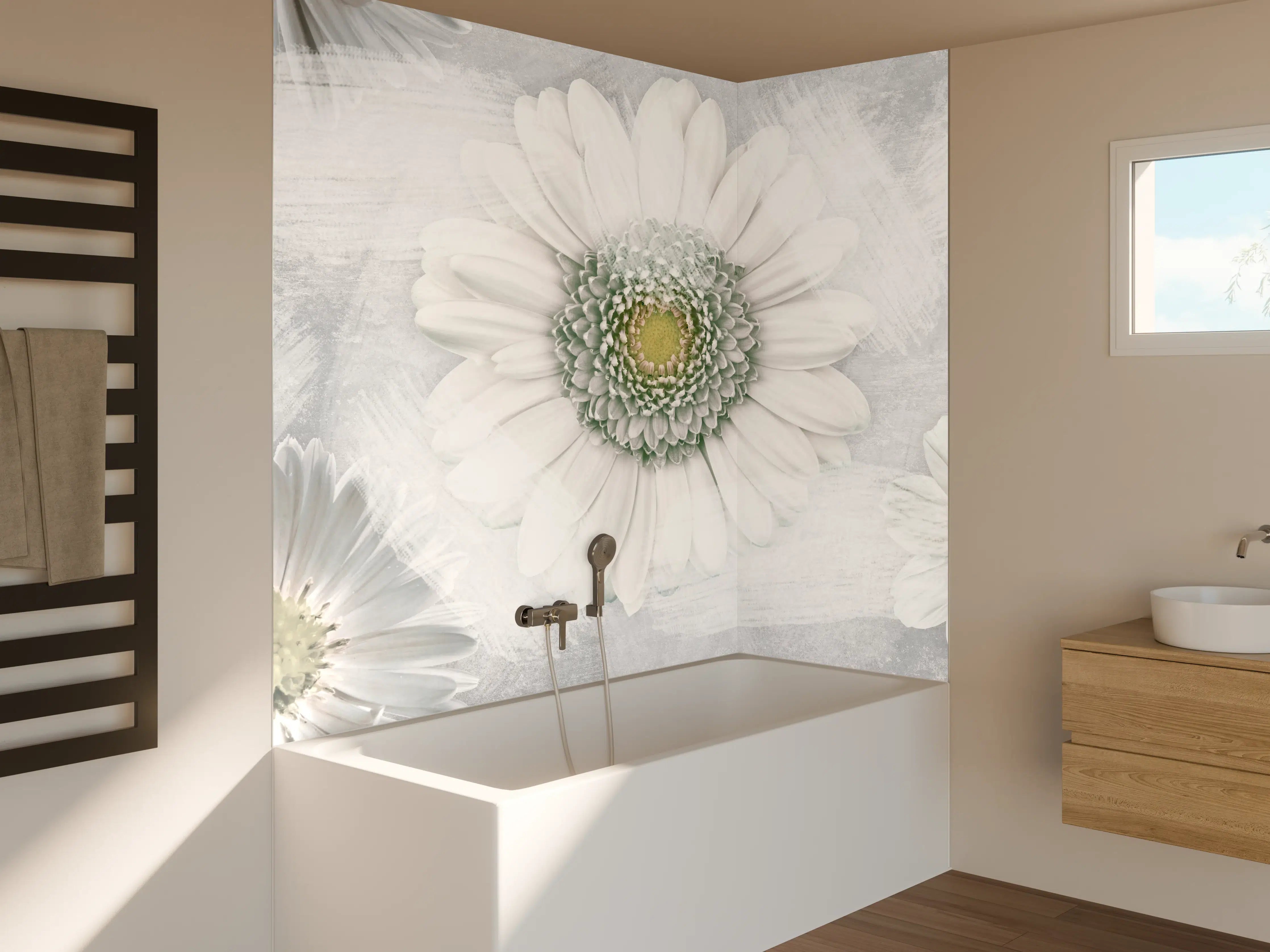 Badewannen-Rückwand - Pinsel Effekt - Blumen Muster