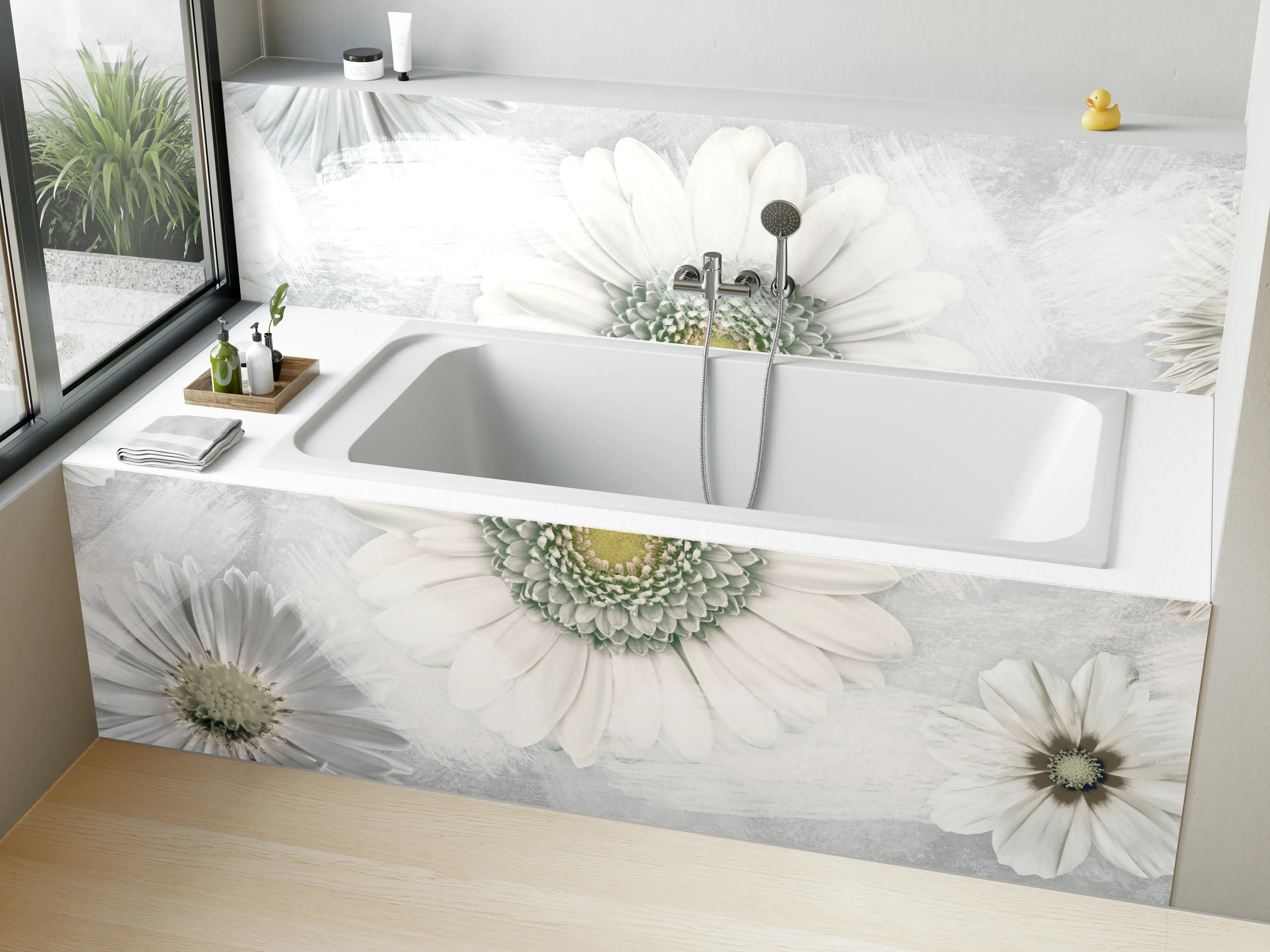 Badewannen-Rückwand - Pinsel Effekt - Blumen Muster