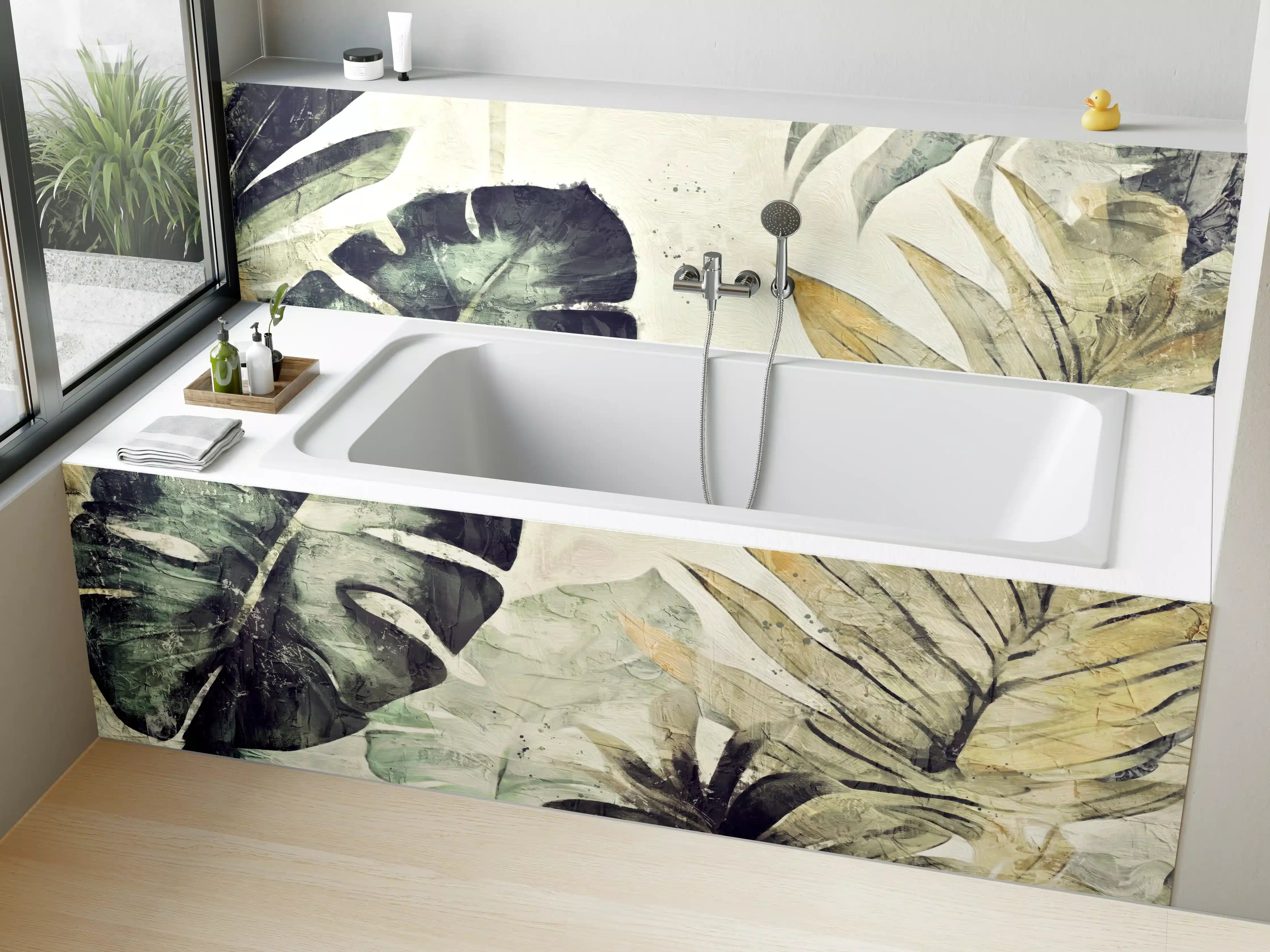 Badewannen-Rückwand - Pinselkunst - Floral