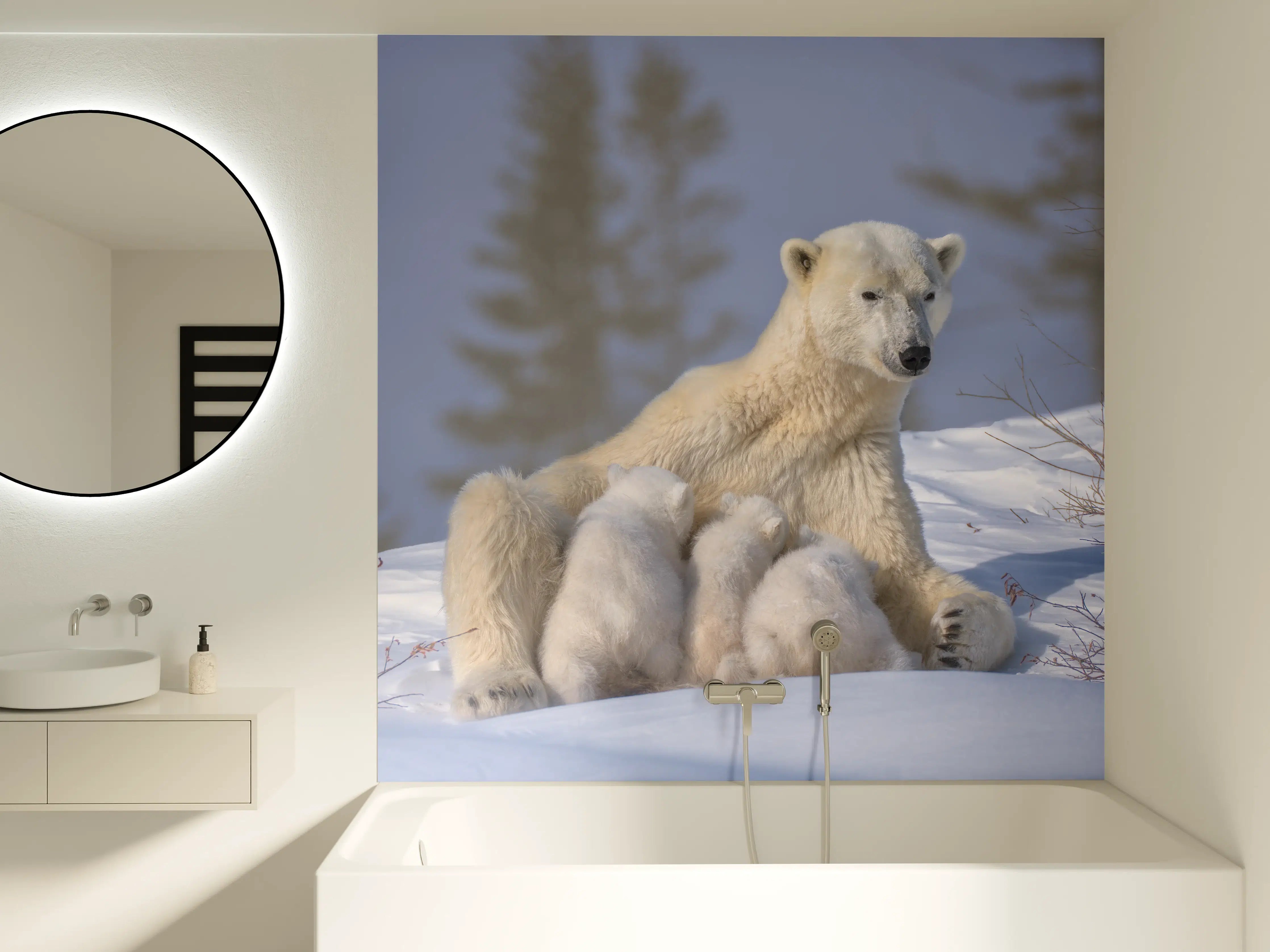 Badewannen-Rückwand - Polarbären Familie im Schnee