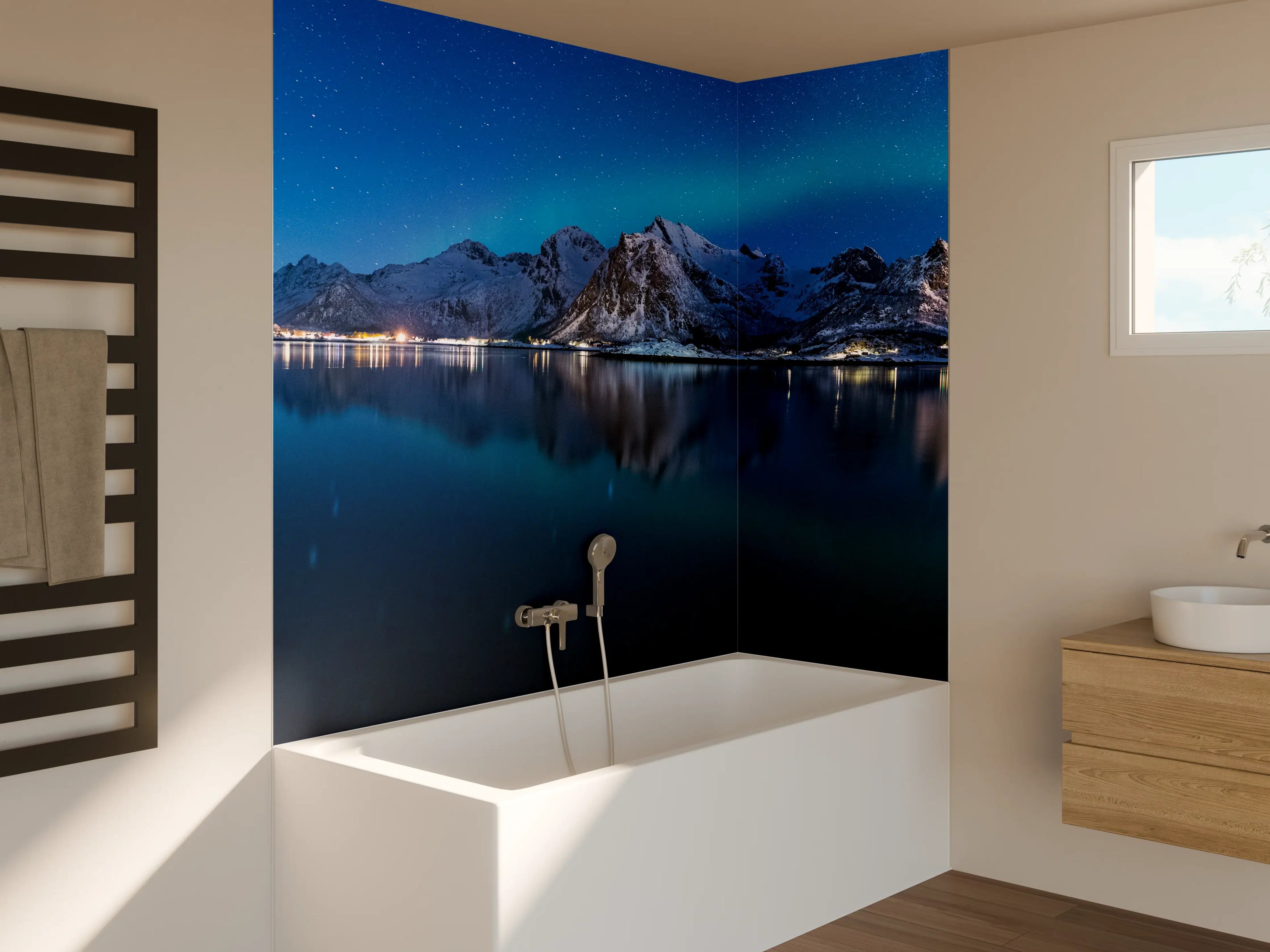 Badewannen-Rückwand - Polarlichter am Himmel von Norwegen