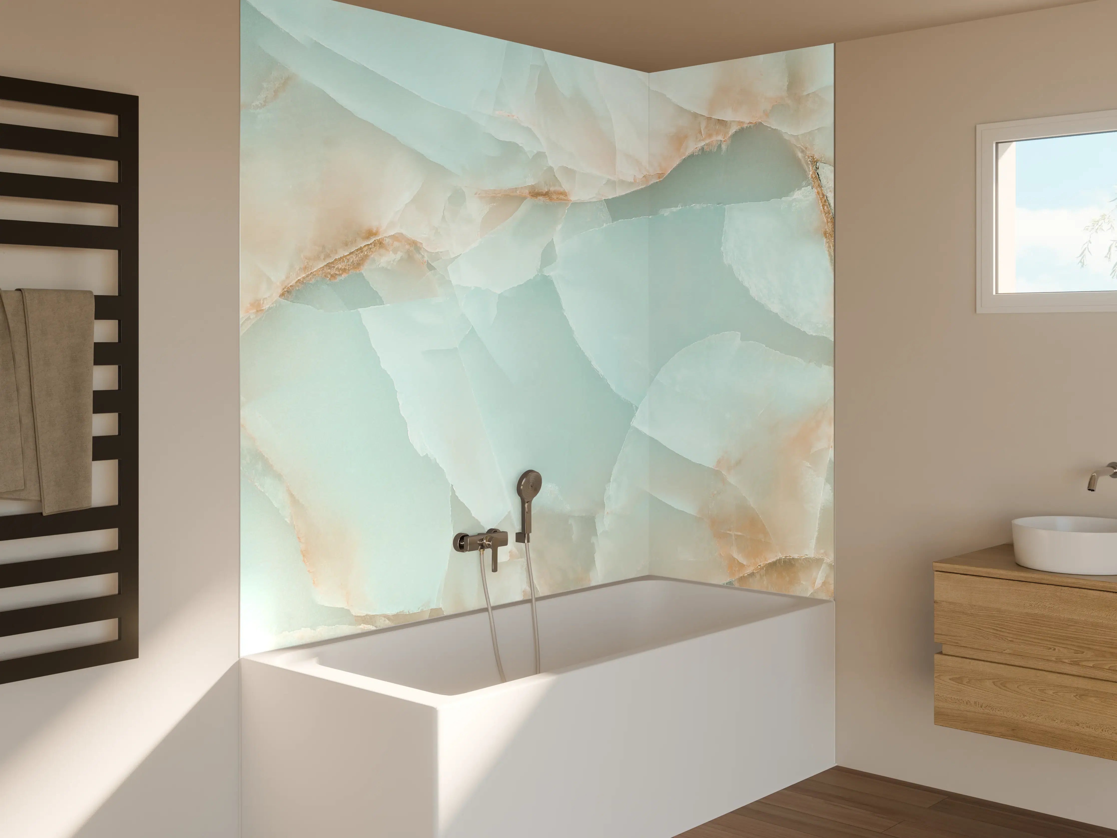 Badewannen-Rückwand - Polierter Onyx-Marmor