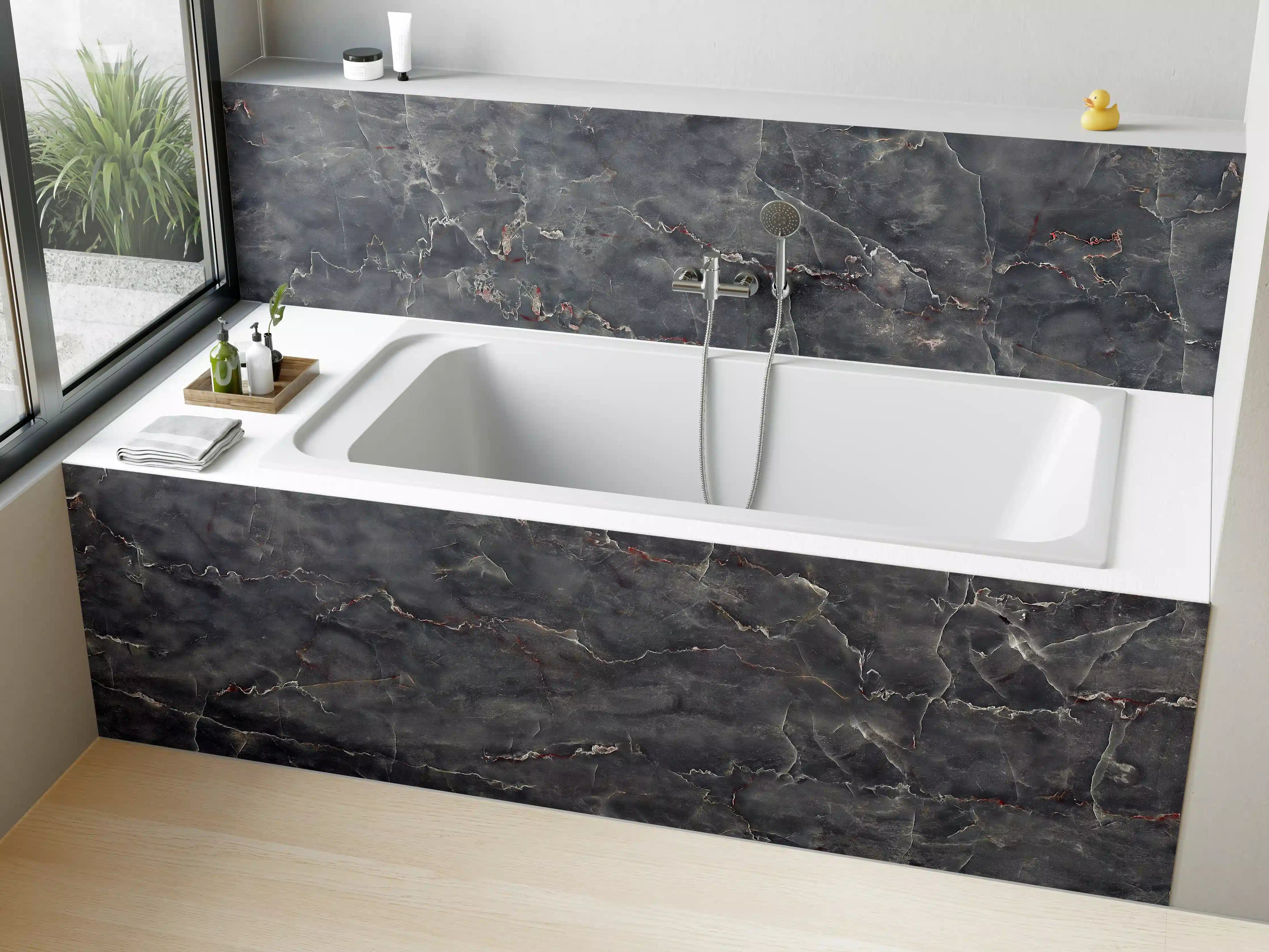 Badewannen-Rückwand - Polierter Onyxmarmor mit Adern