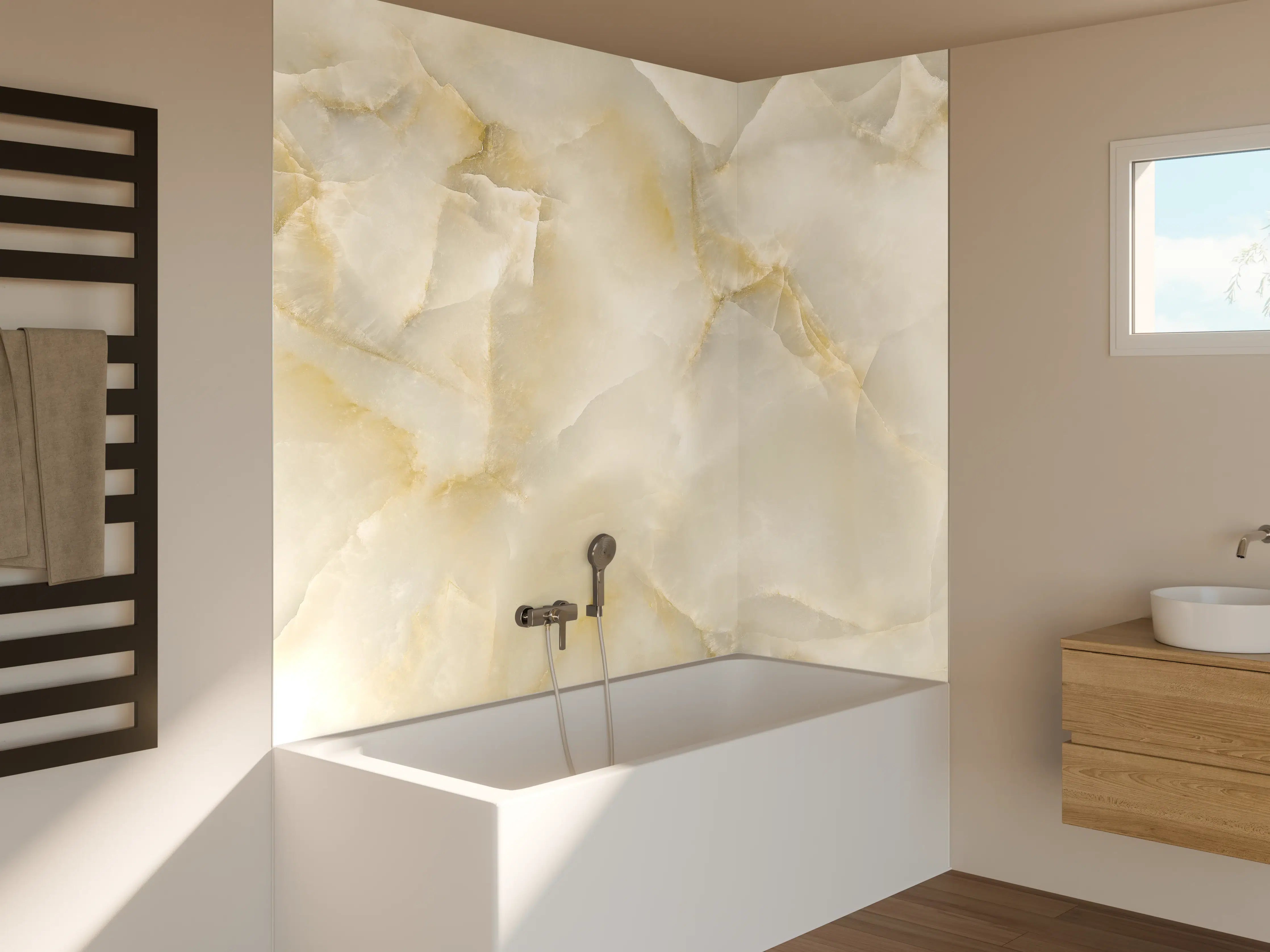 Badewannen-Rückwand - Polierter Terazzo Steinboden