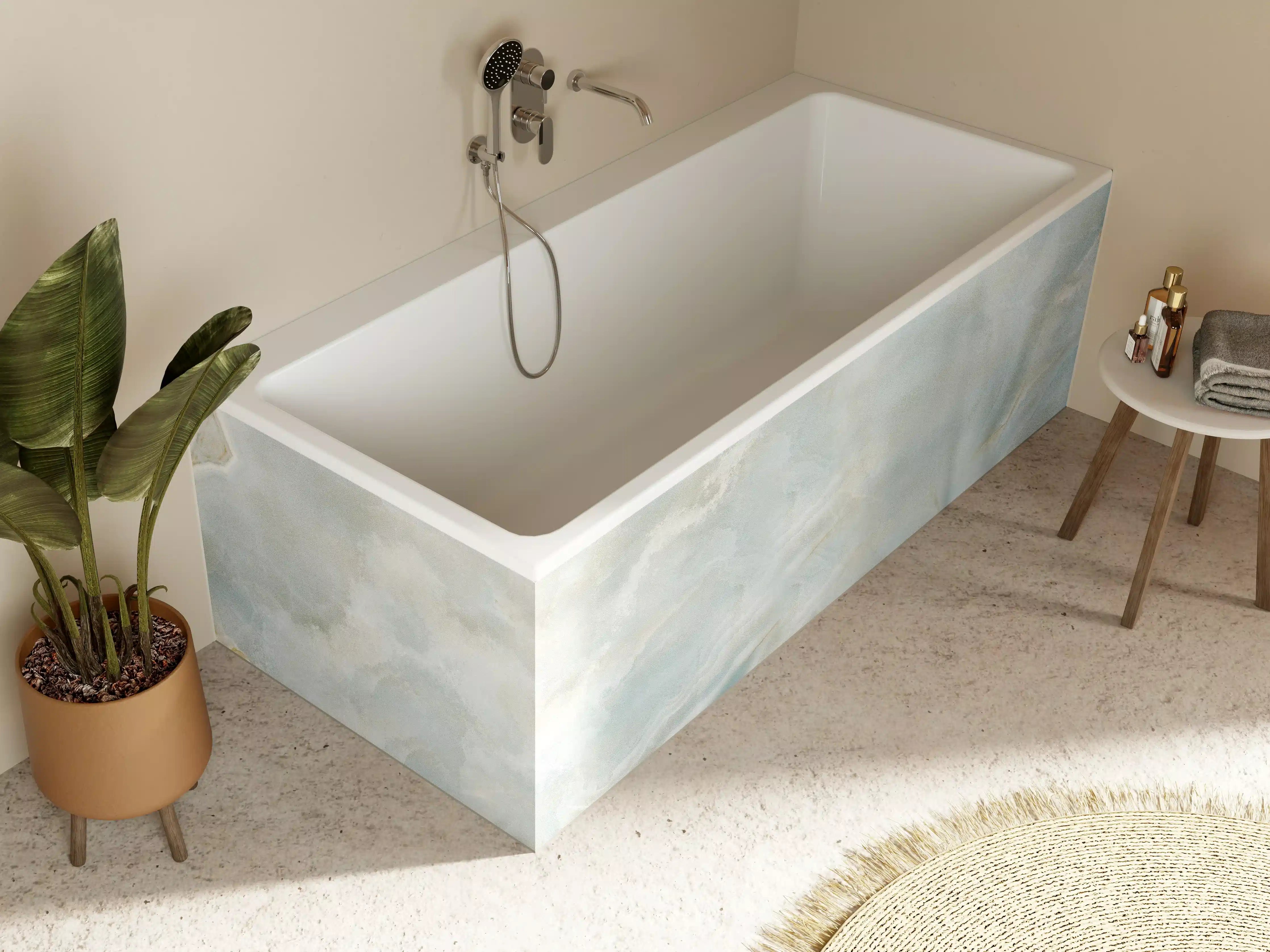 Badewannen-Rückwand - Polierter heller Onyx-Marmor 