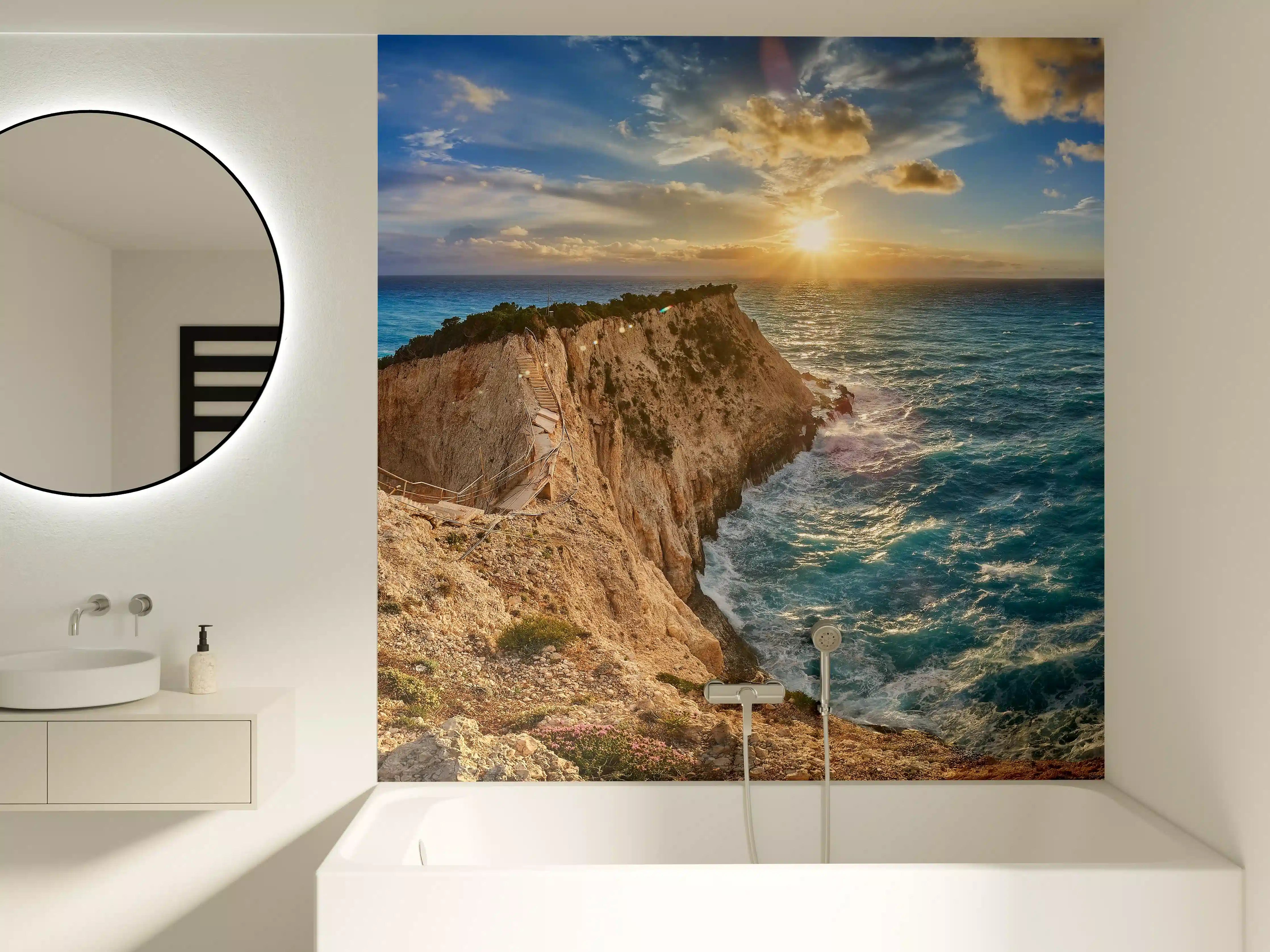 Badewannen-Rückwand - Porto Katsiki bei Sonnenuntergang