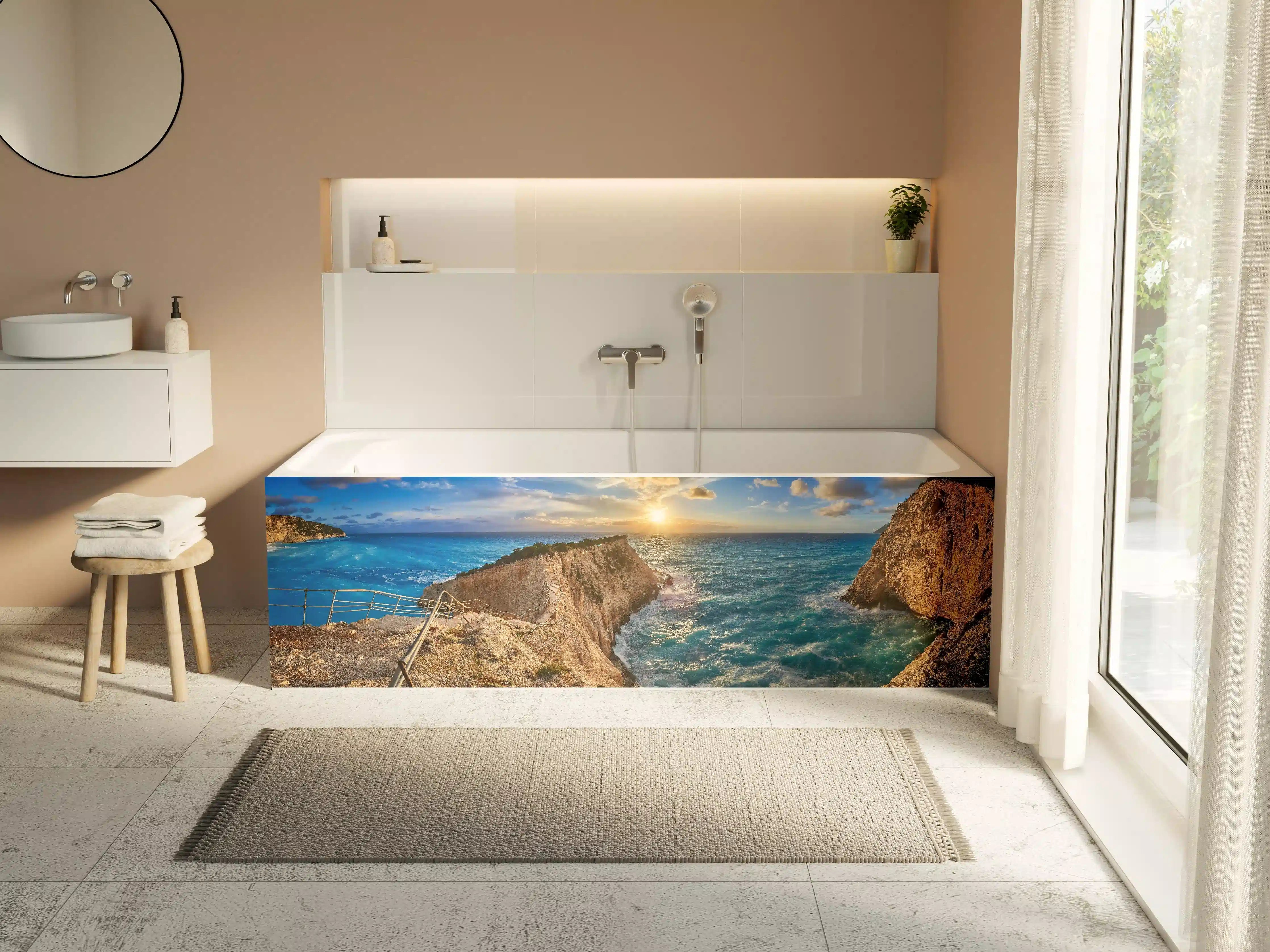 Badewannen-Rückwand - Porto Katsiki bei Sonnenuntergang