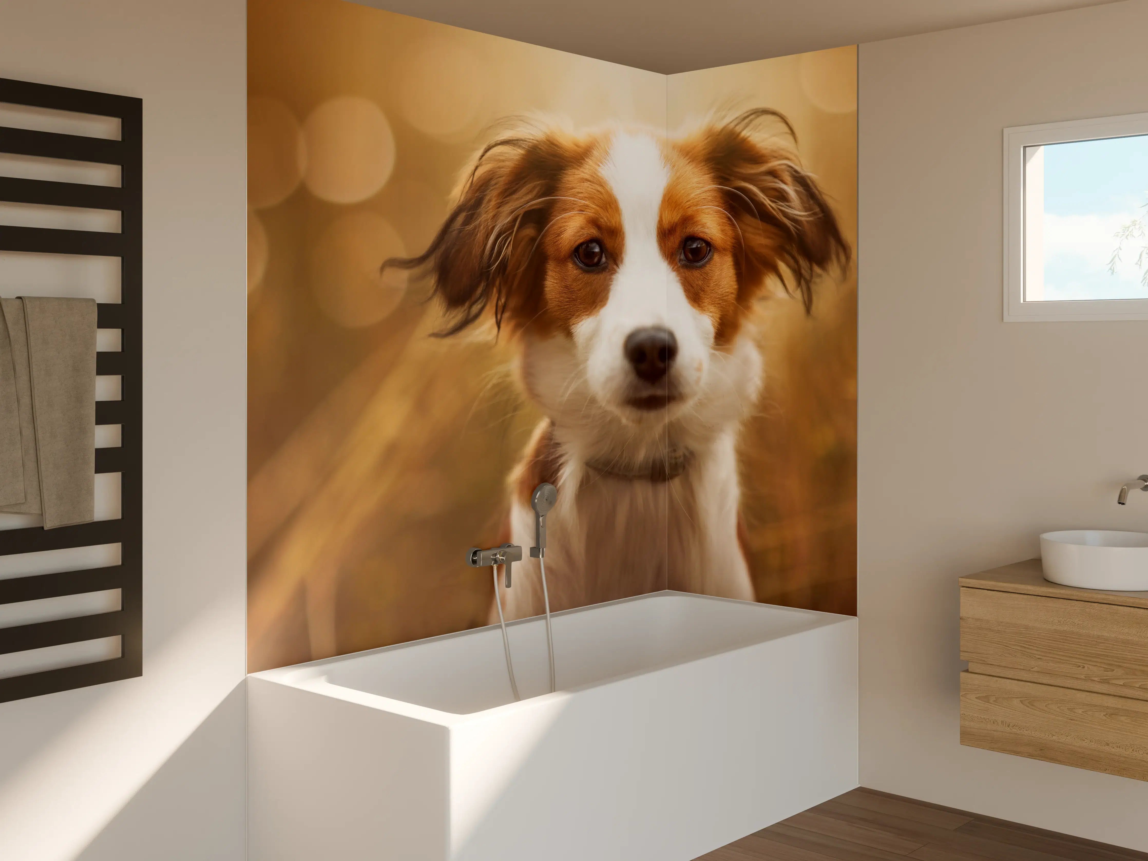 Badewannen-Rückwand - Portrait eines süßen Kooiker Hundes