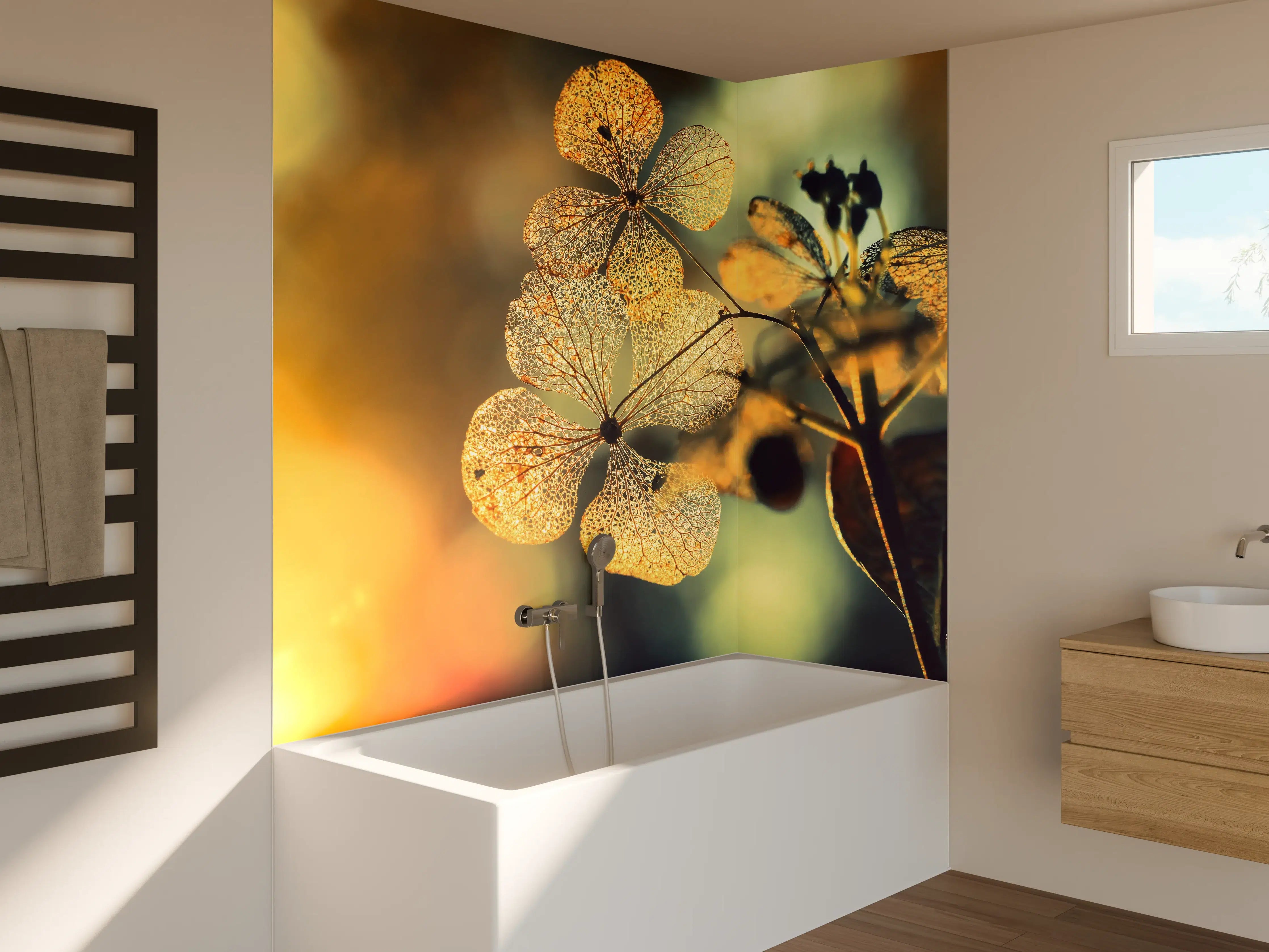 Badewannen-Rückwand - Prächtige Hortensienblüten 