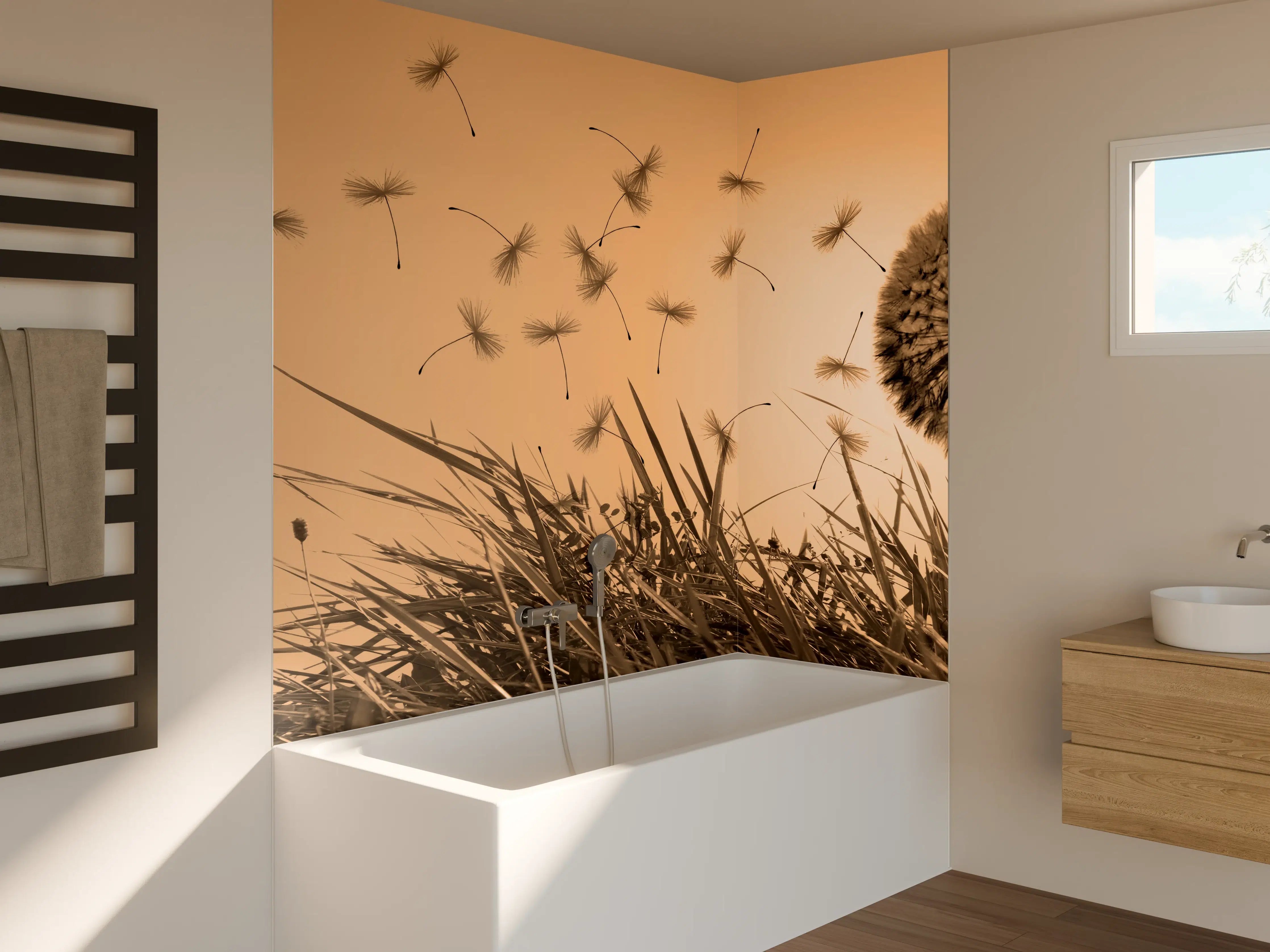 Badewannen-Rückwand - Pusteblume beim Sonnenuntergang