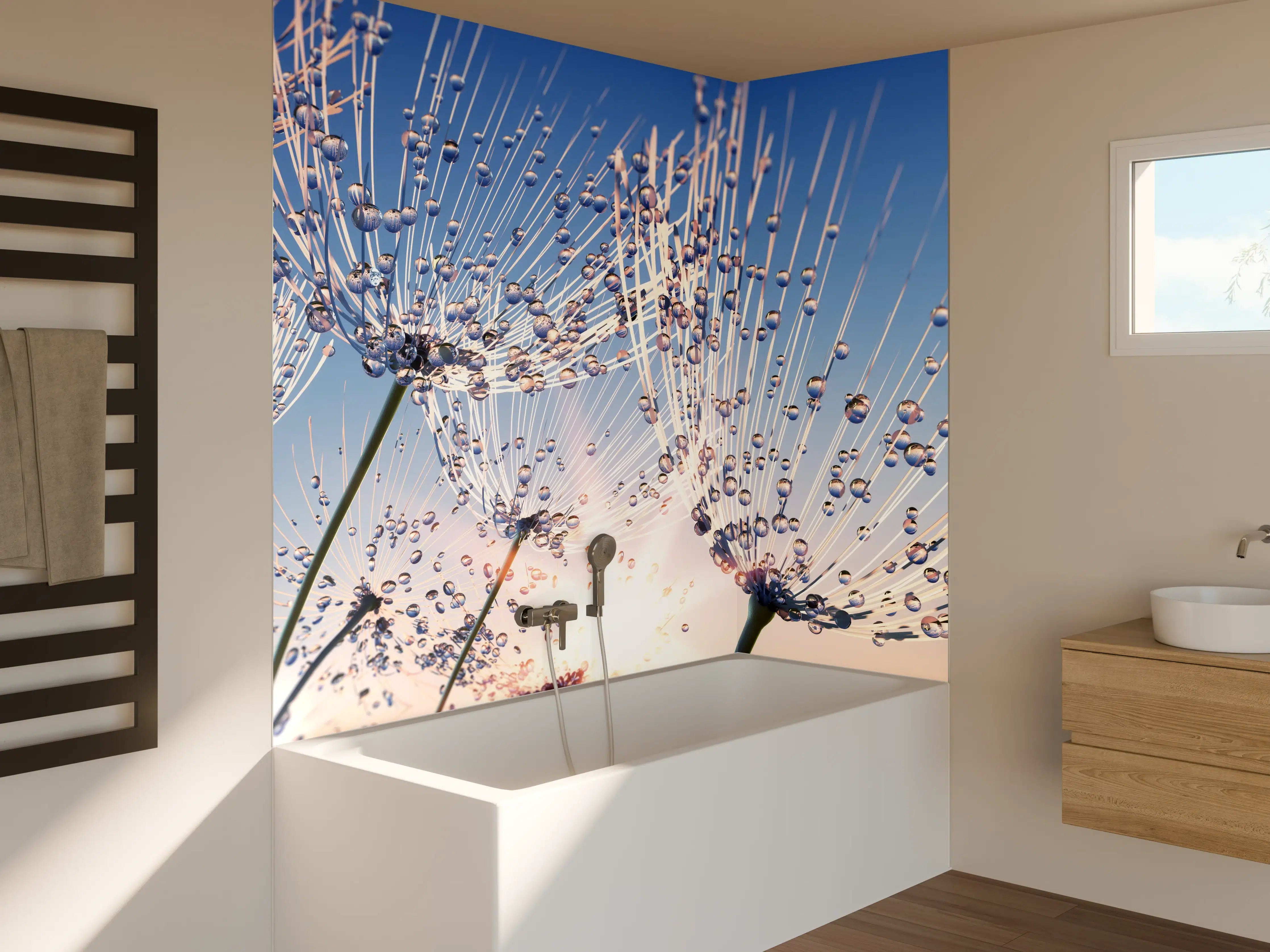 Badewannen-Rückwand - Pusteblume mit Tautropfen