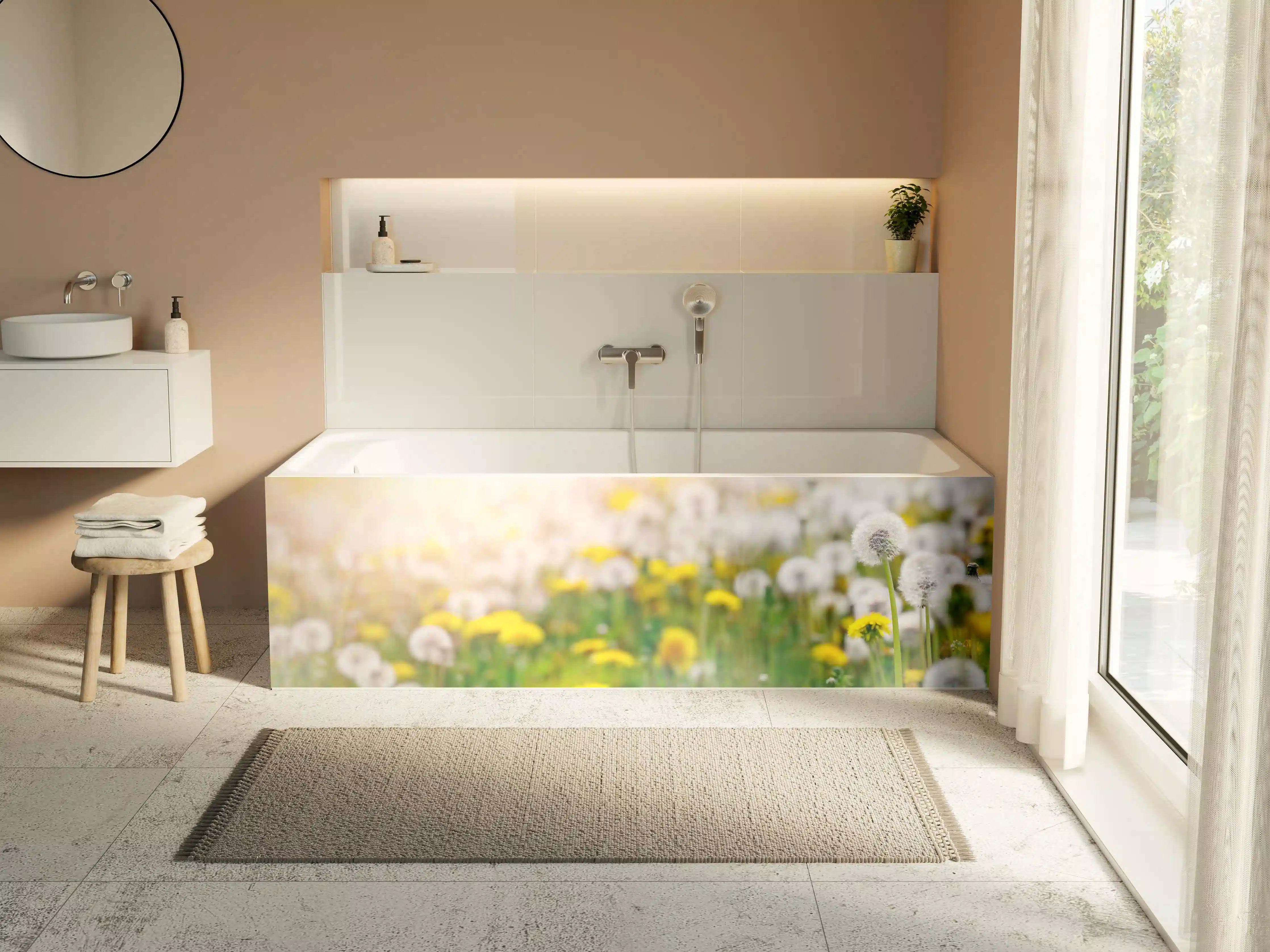 Badewannen-Rückwand - Pusteblumen-Wiese Gelb Weiß