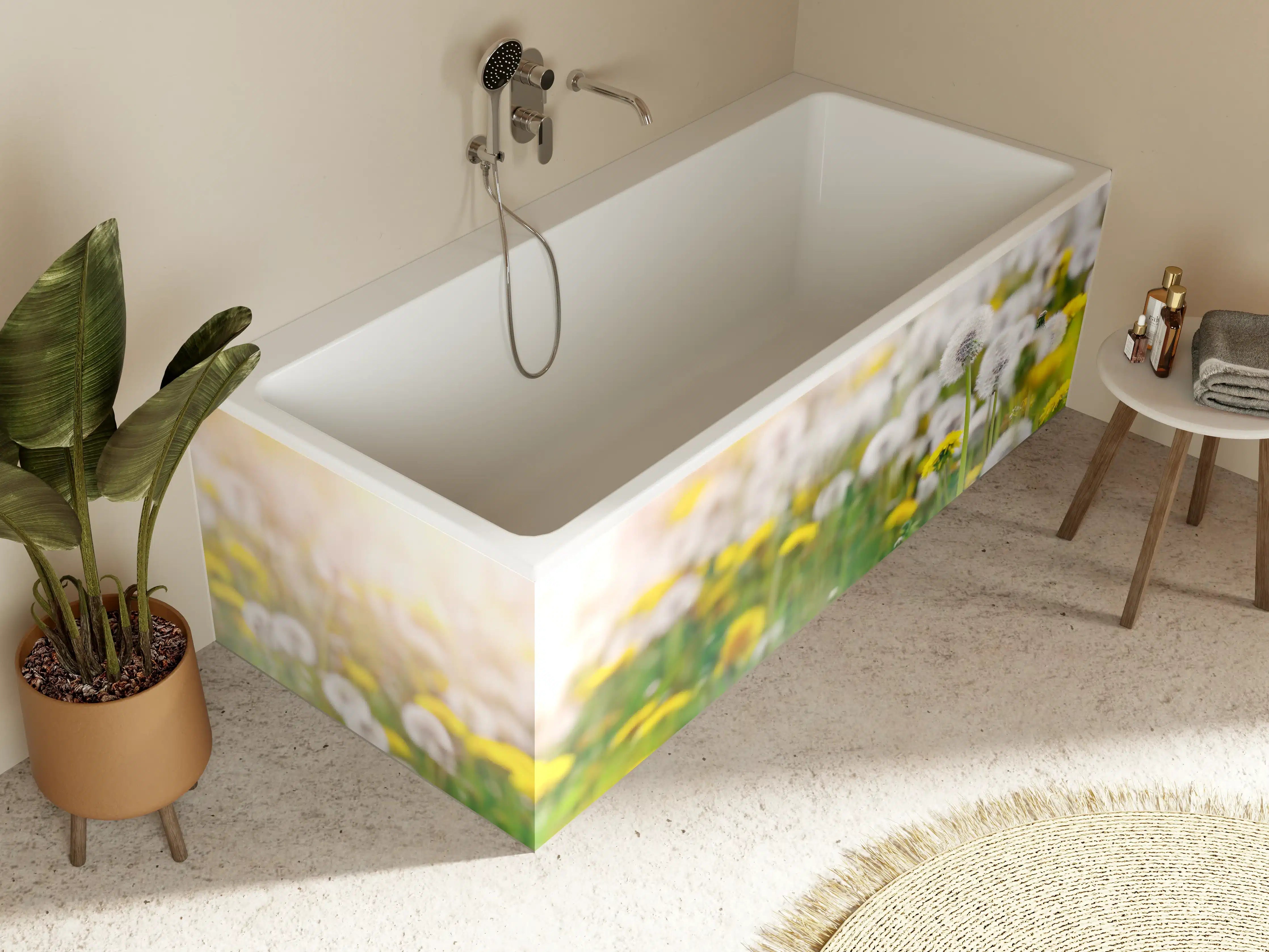 Badewannen-Rückwand - Pusteblumen-Wiese Gelb Weiß