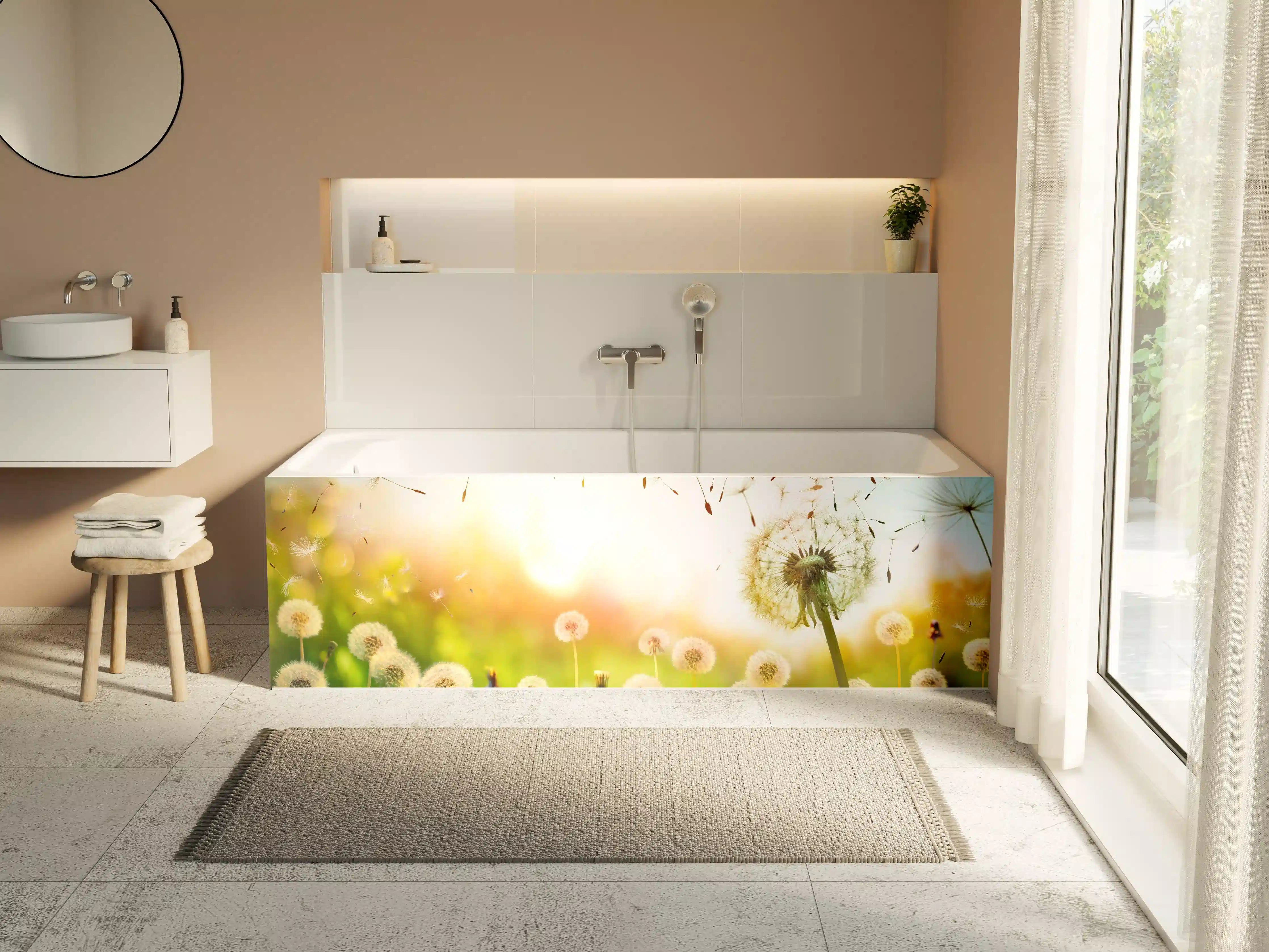 Badewannen-Rückwand - Pusteblumen im goldenen Licht