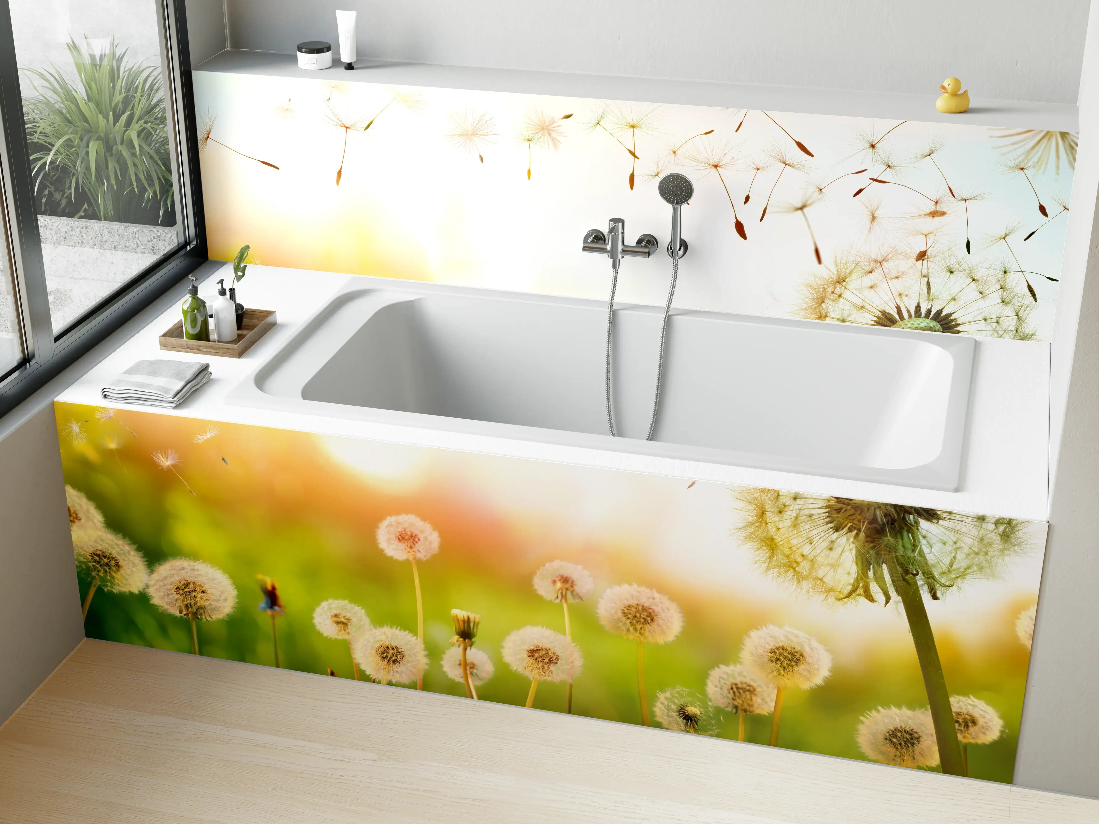 Badewannen-Rückwand - Pusteblumen im goldenen Licht