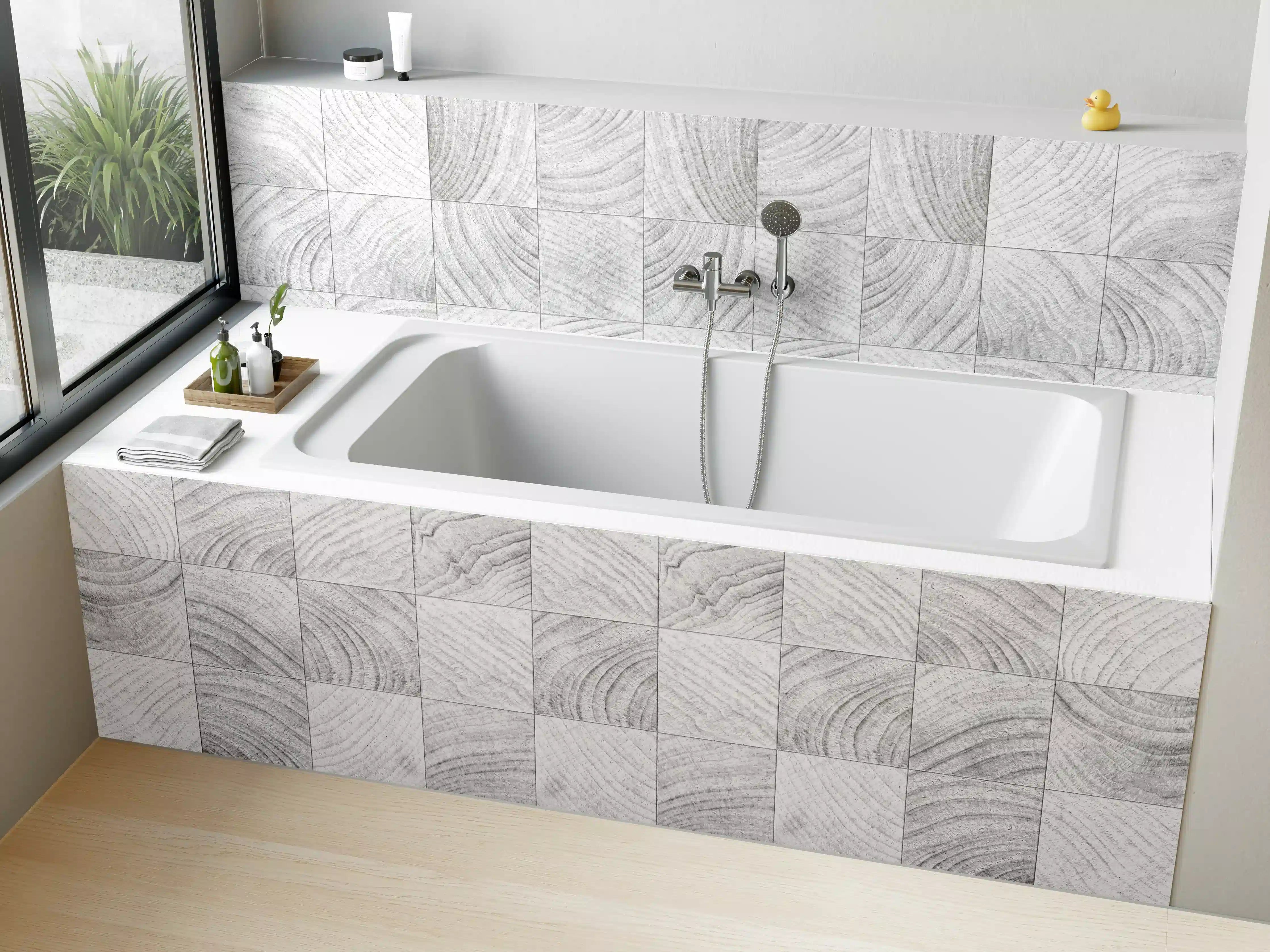 Badewannen-Rückwand - Quadratische Holzartige Fliesen