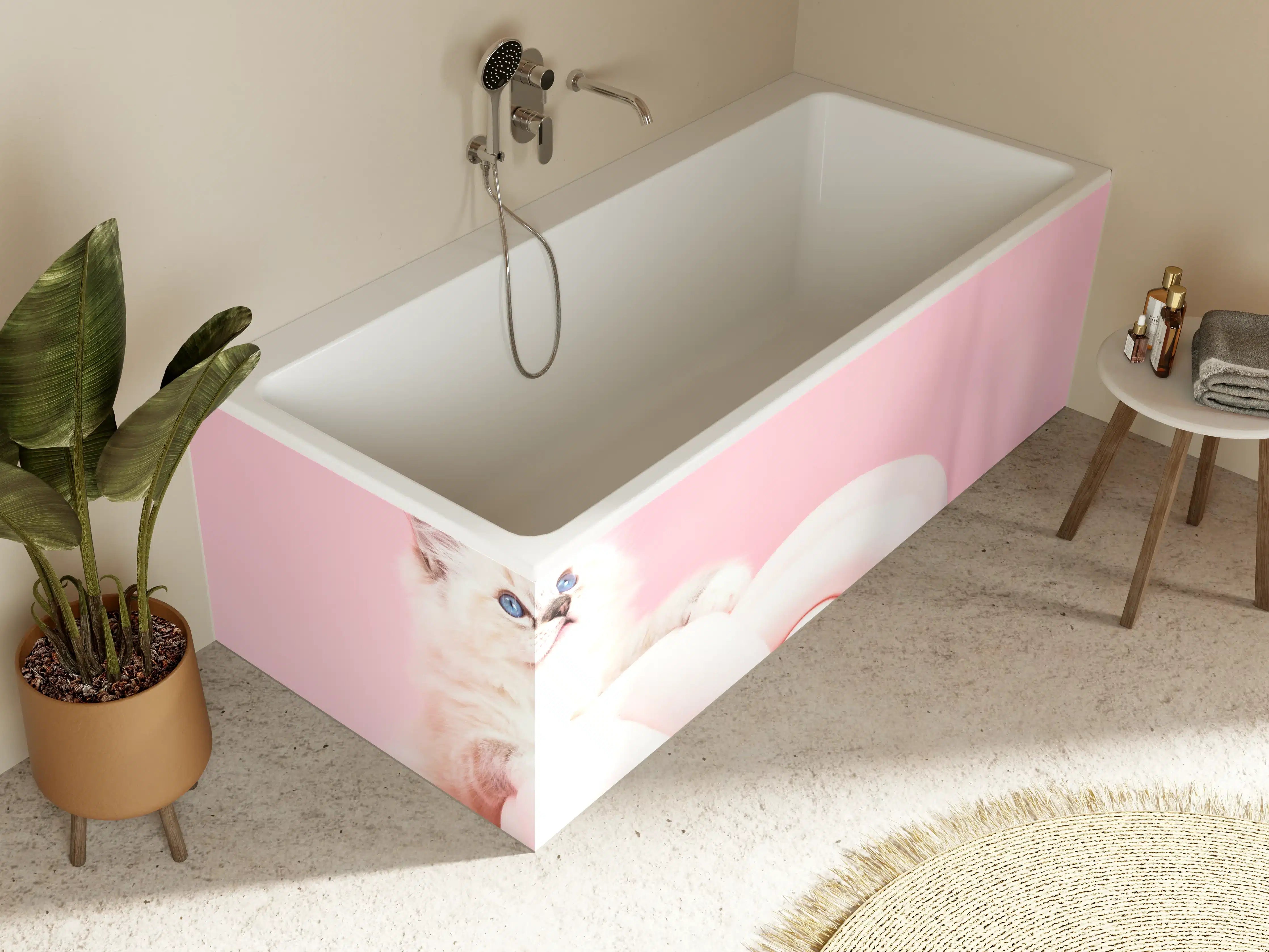 Badewannen-Rückwand - Ragdoll Katze auf Pinken Hintergrund