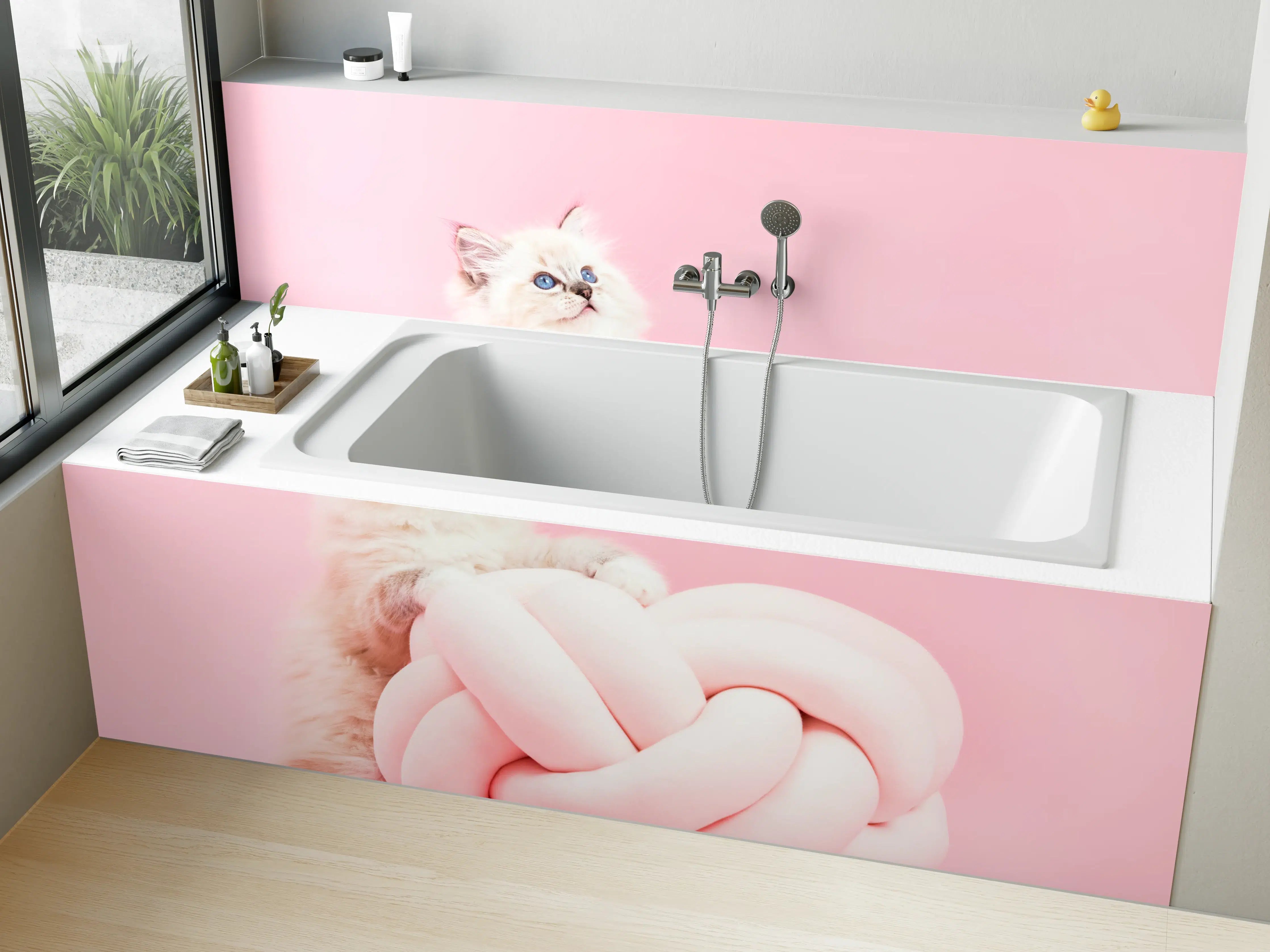 Badewannen-Rückwand - Ragdoll Katze auf Pinken Hintergrund