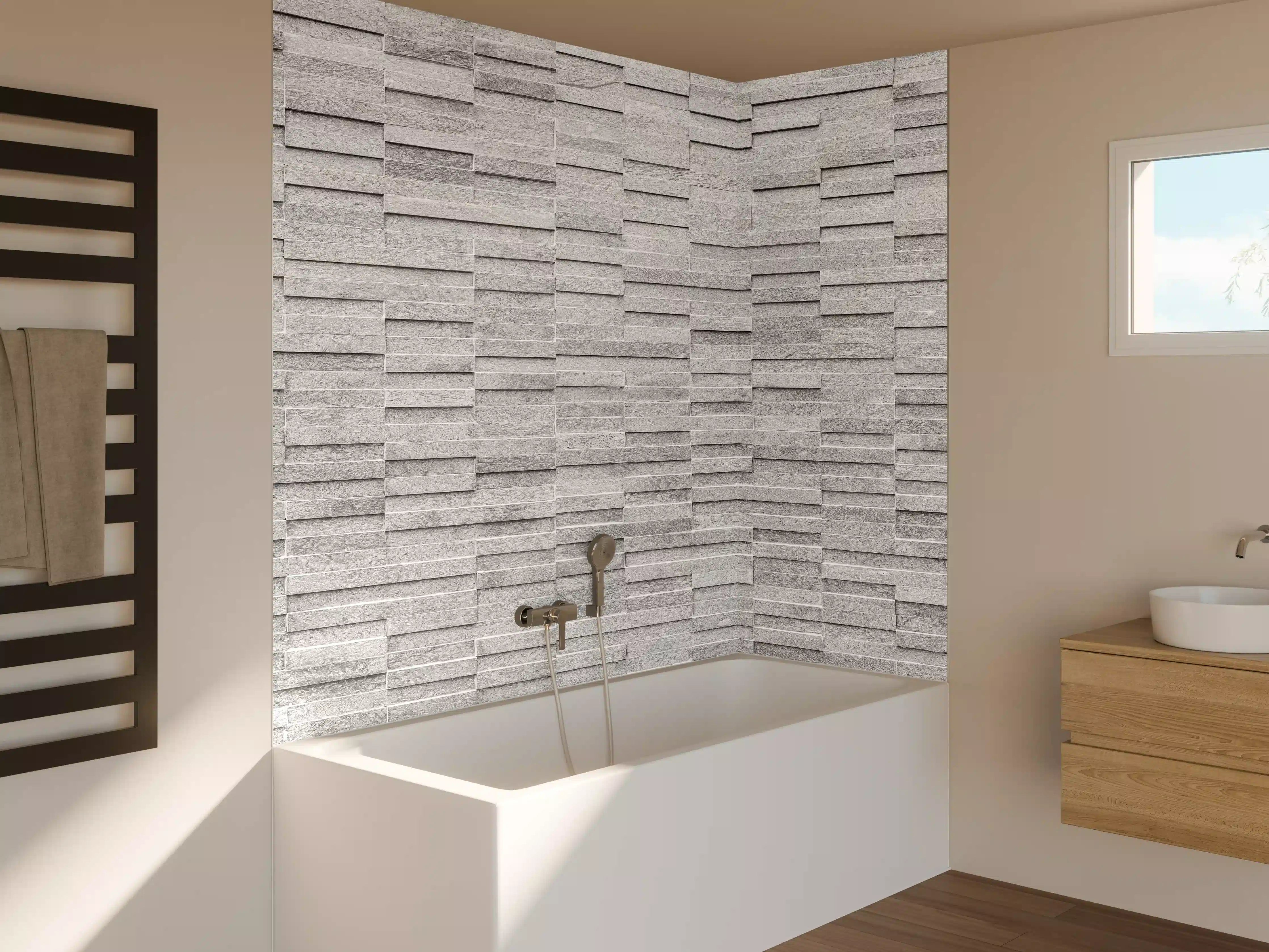 Badewannen-Rückwand - Rauer weißer Sandstein