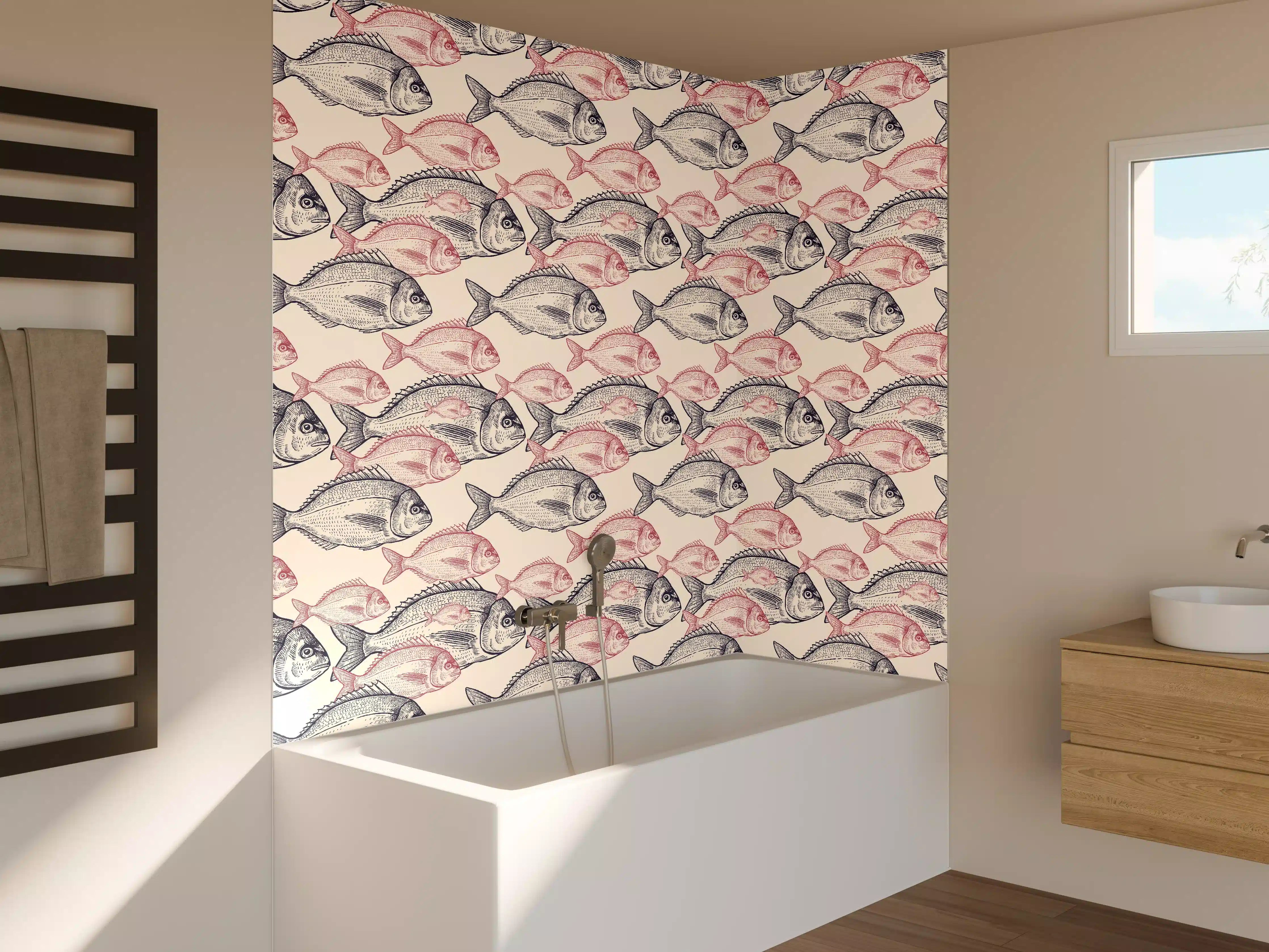 Badewannen-Rückwand - Realistisches Fischmuster Rosa-Grau