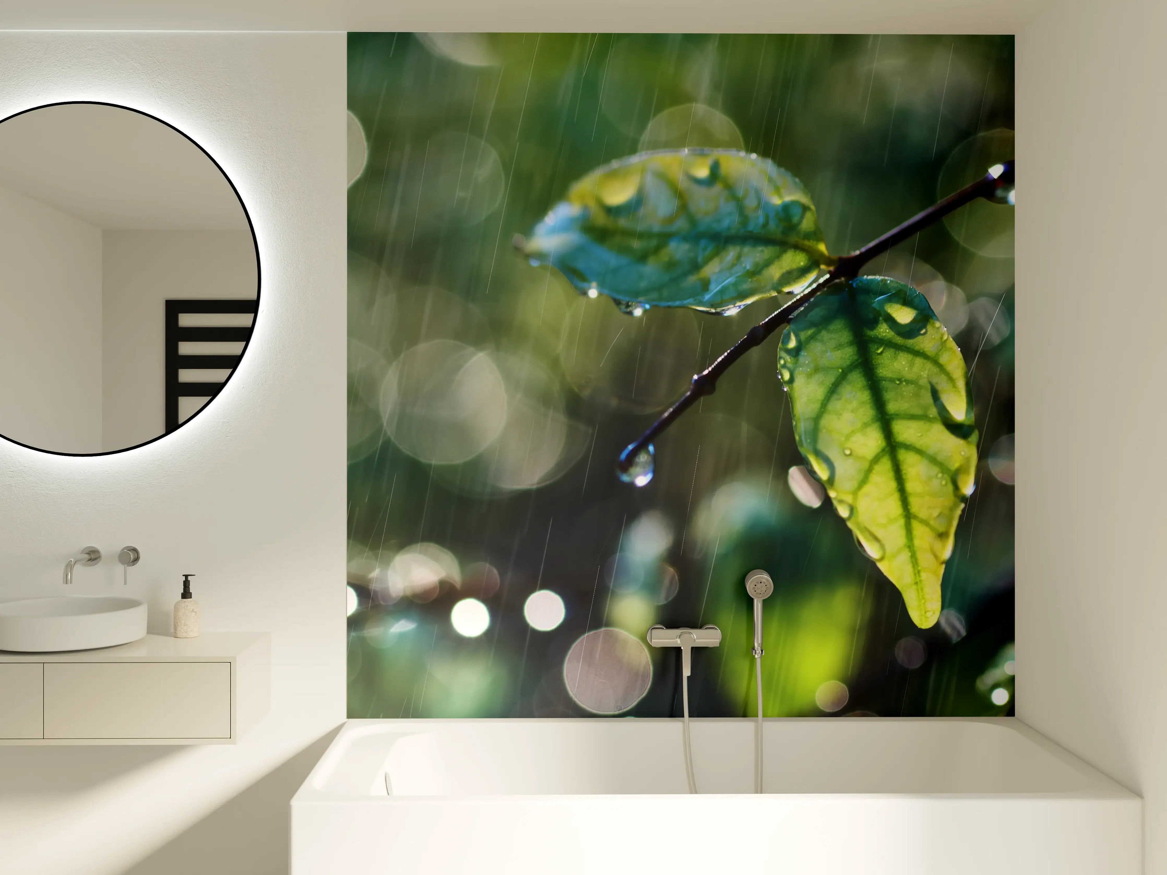 Badewannen-Rückwand - Regentropfen auf Blatt