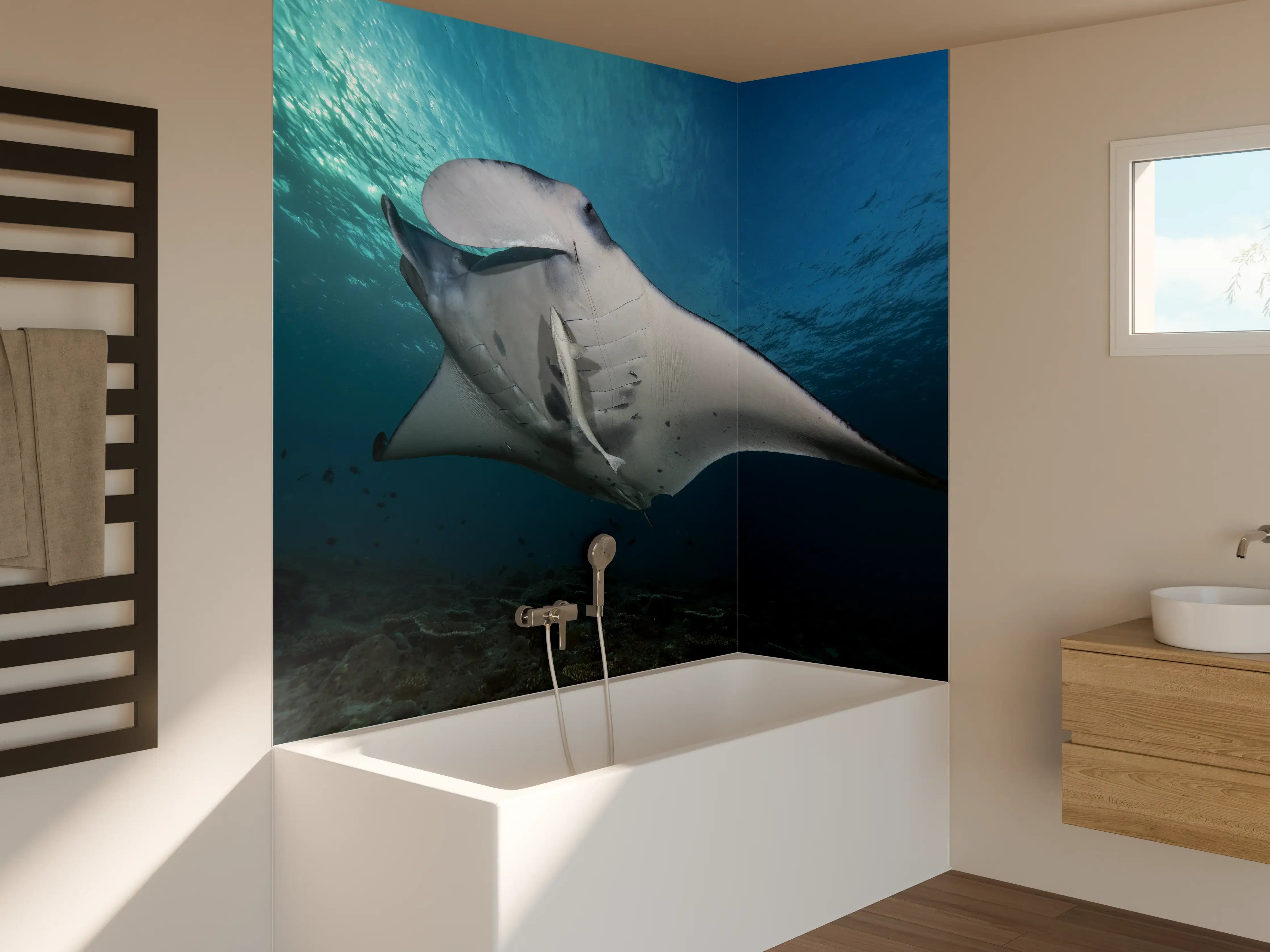 Badewannen-Rückwand - Riff-Manta Unterwasser