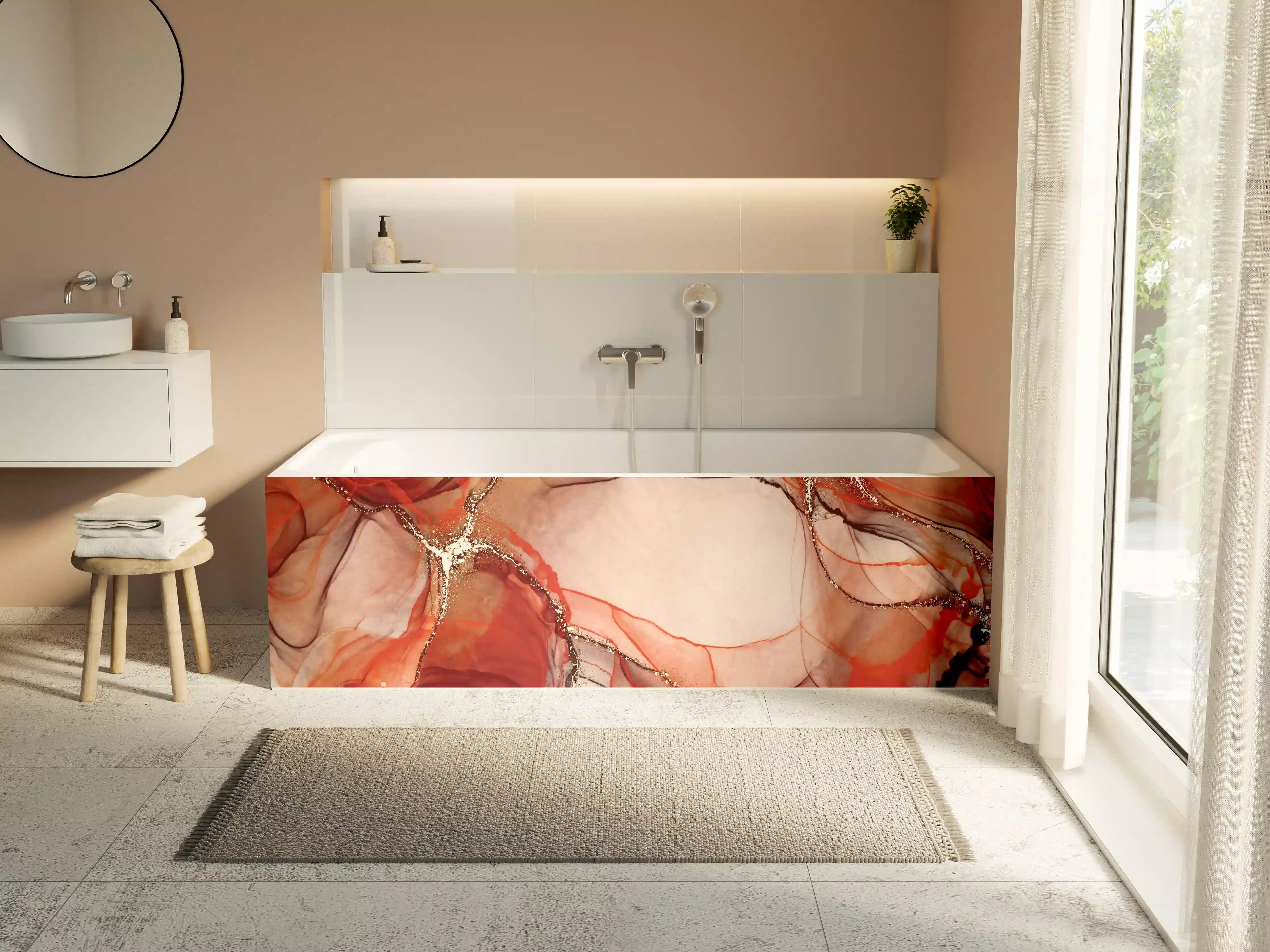 Badewannen-Rückwand - Rötliche Tinte mit Goldelementen