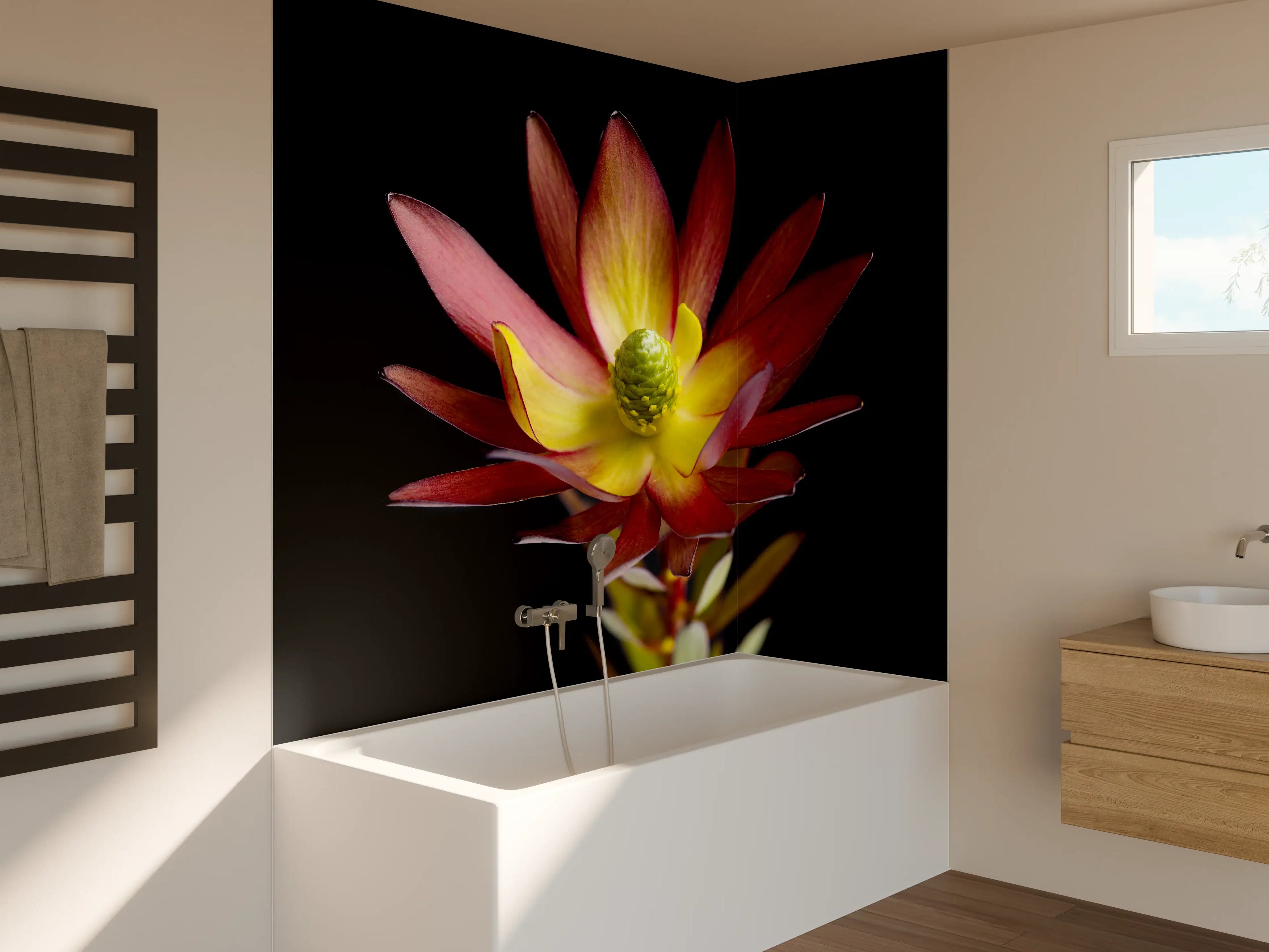Badewannen-Rückwand - Rötliche aufblühende Lotosblume