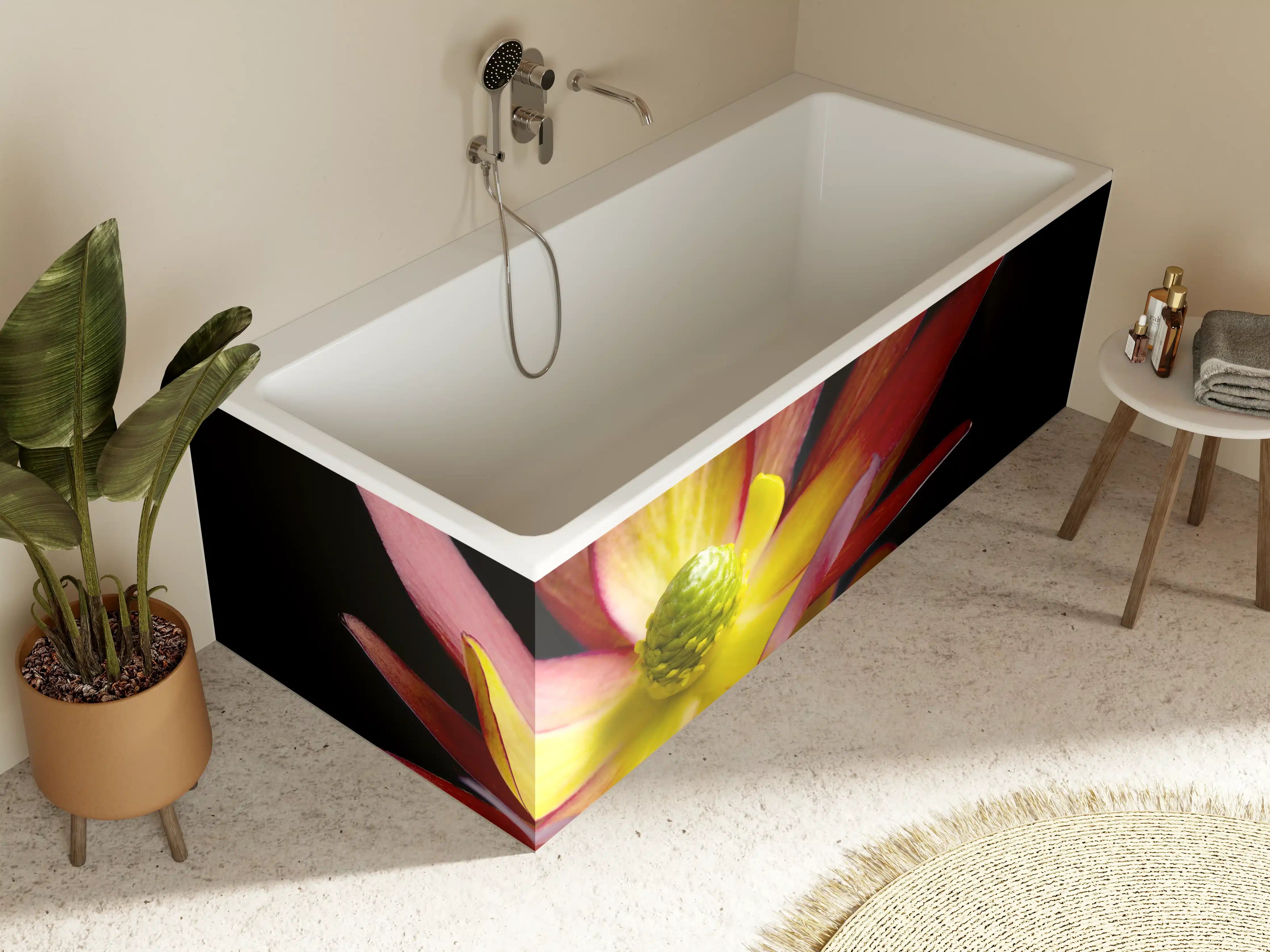 Badewannen-Rückwand - Rötliche aufblühende Lotosblume