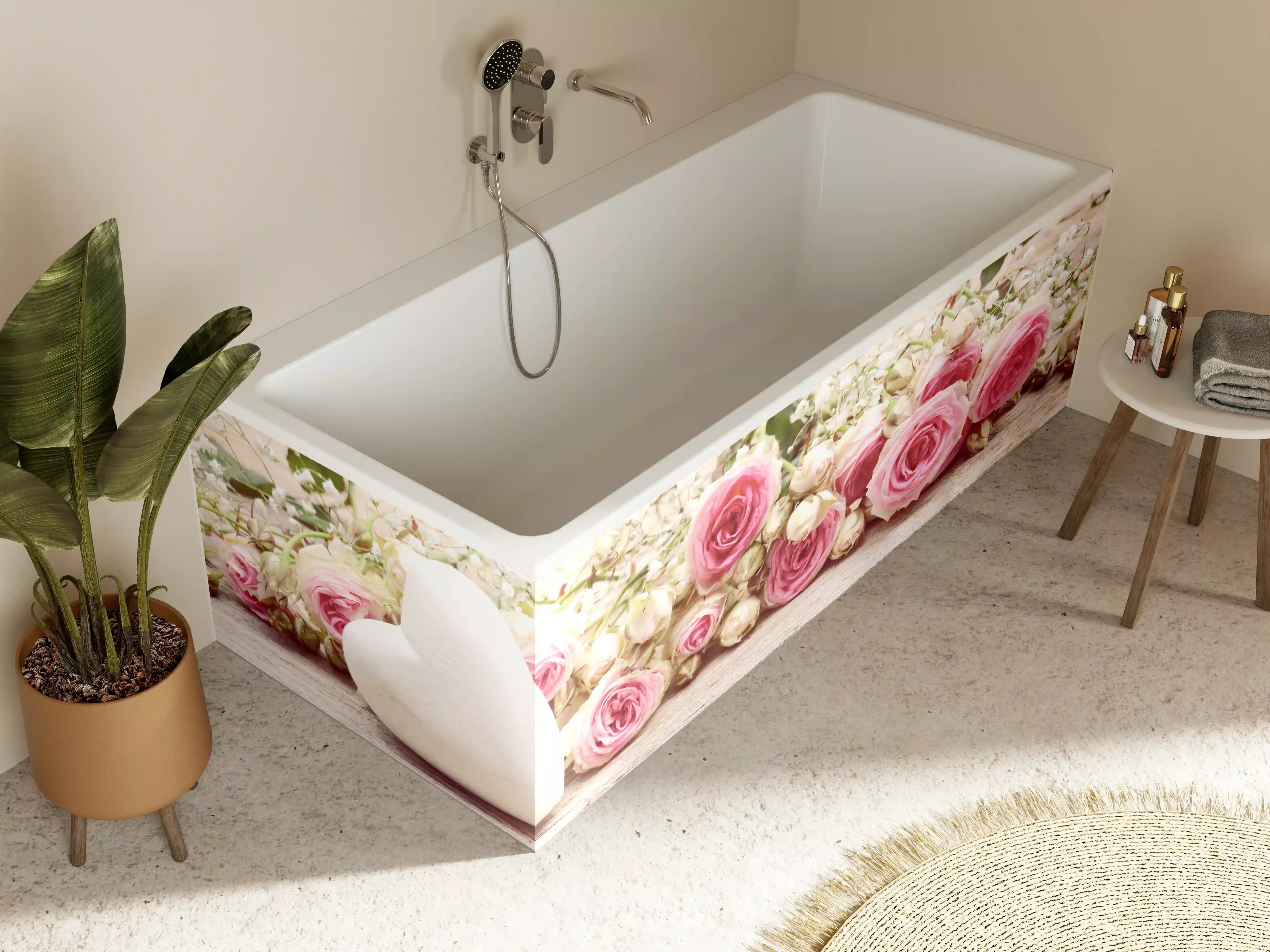 Badewannen-Rückwand - Romantische Blumen und Herzen-Dekor