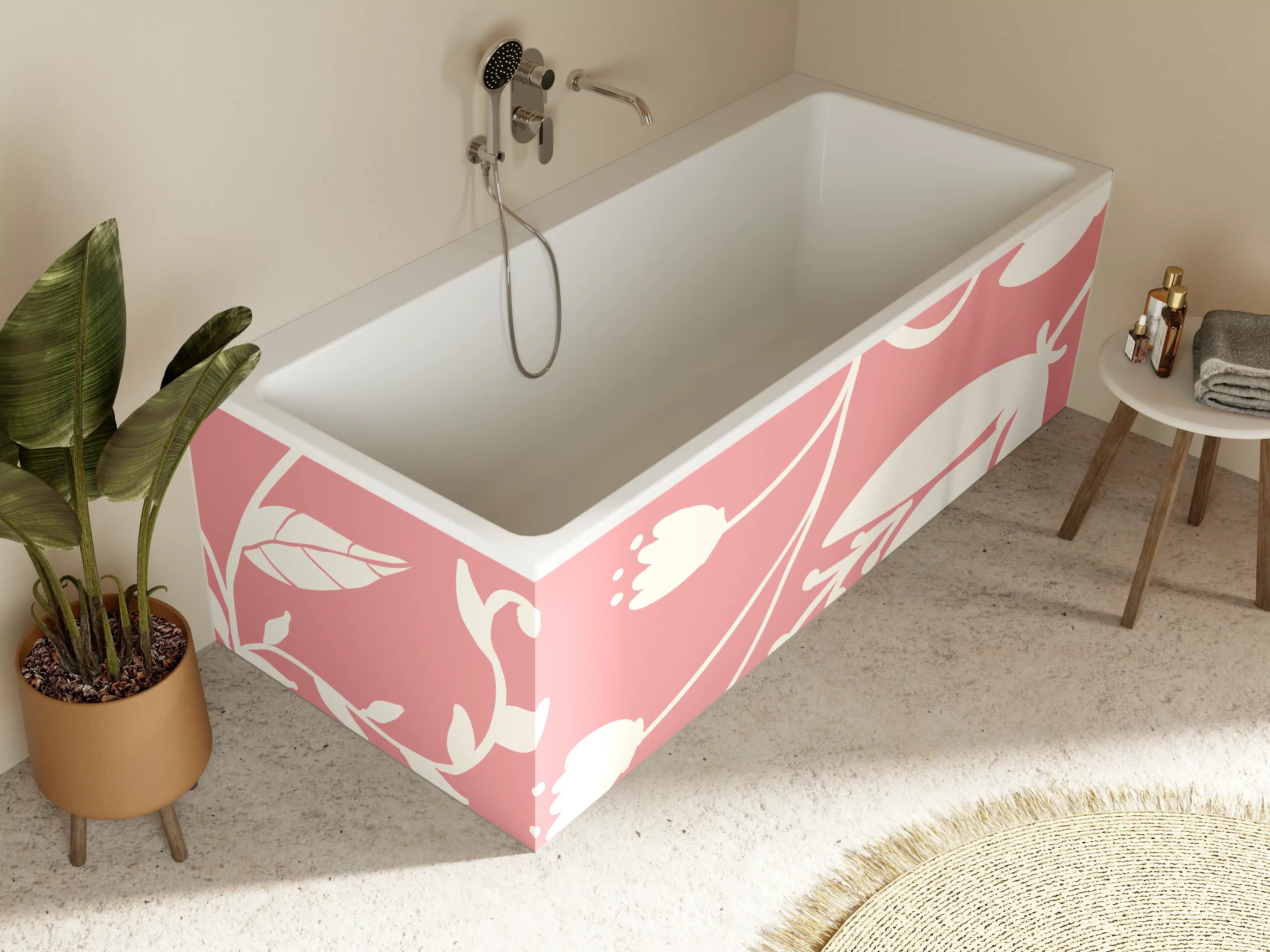 Badewannen-Rückwand - Rosa Blütenmuster Wanddesign