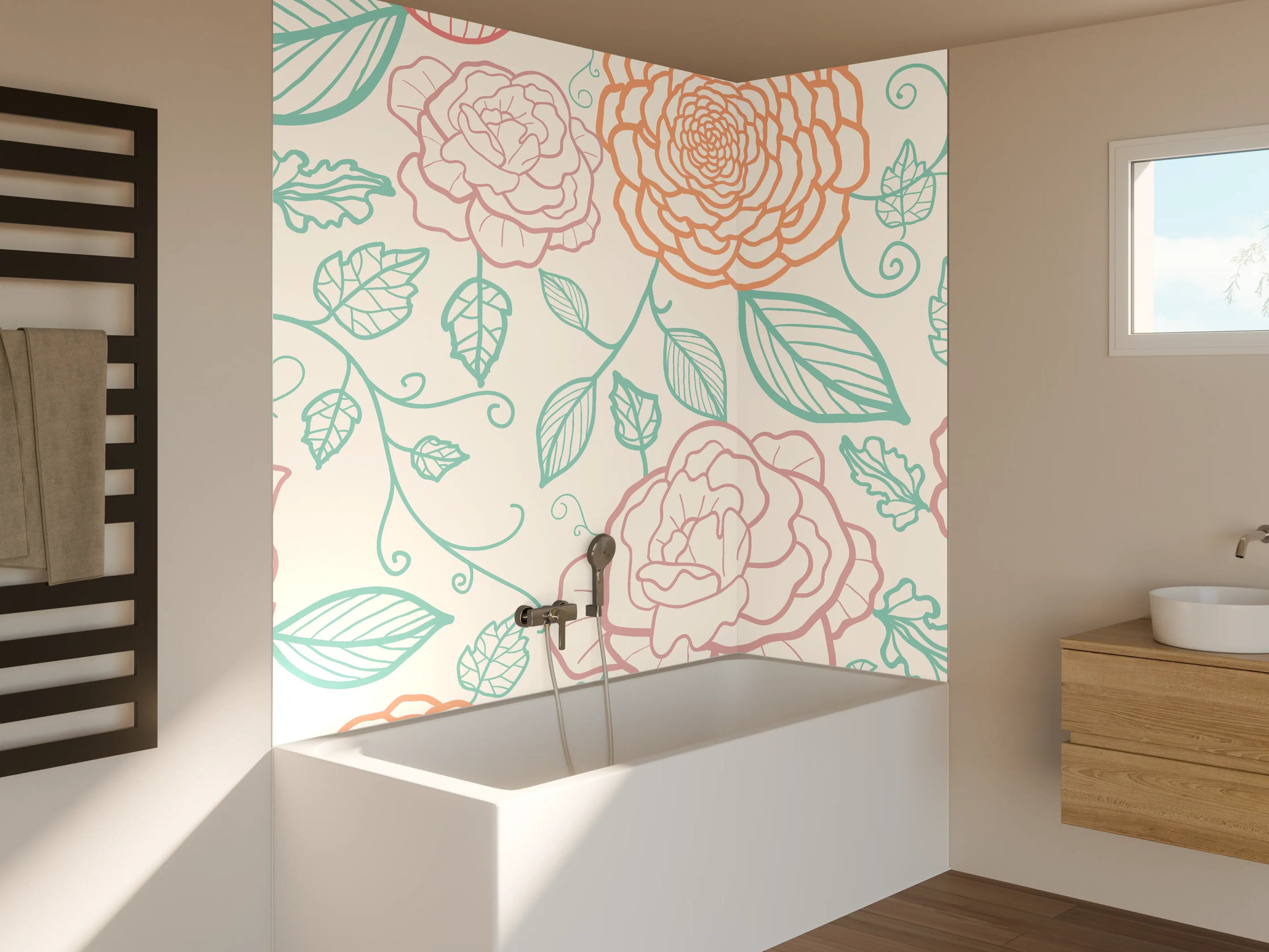Badewannen-Rückwand - Rosa Blumenmuster Illustration