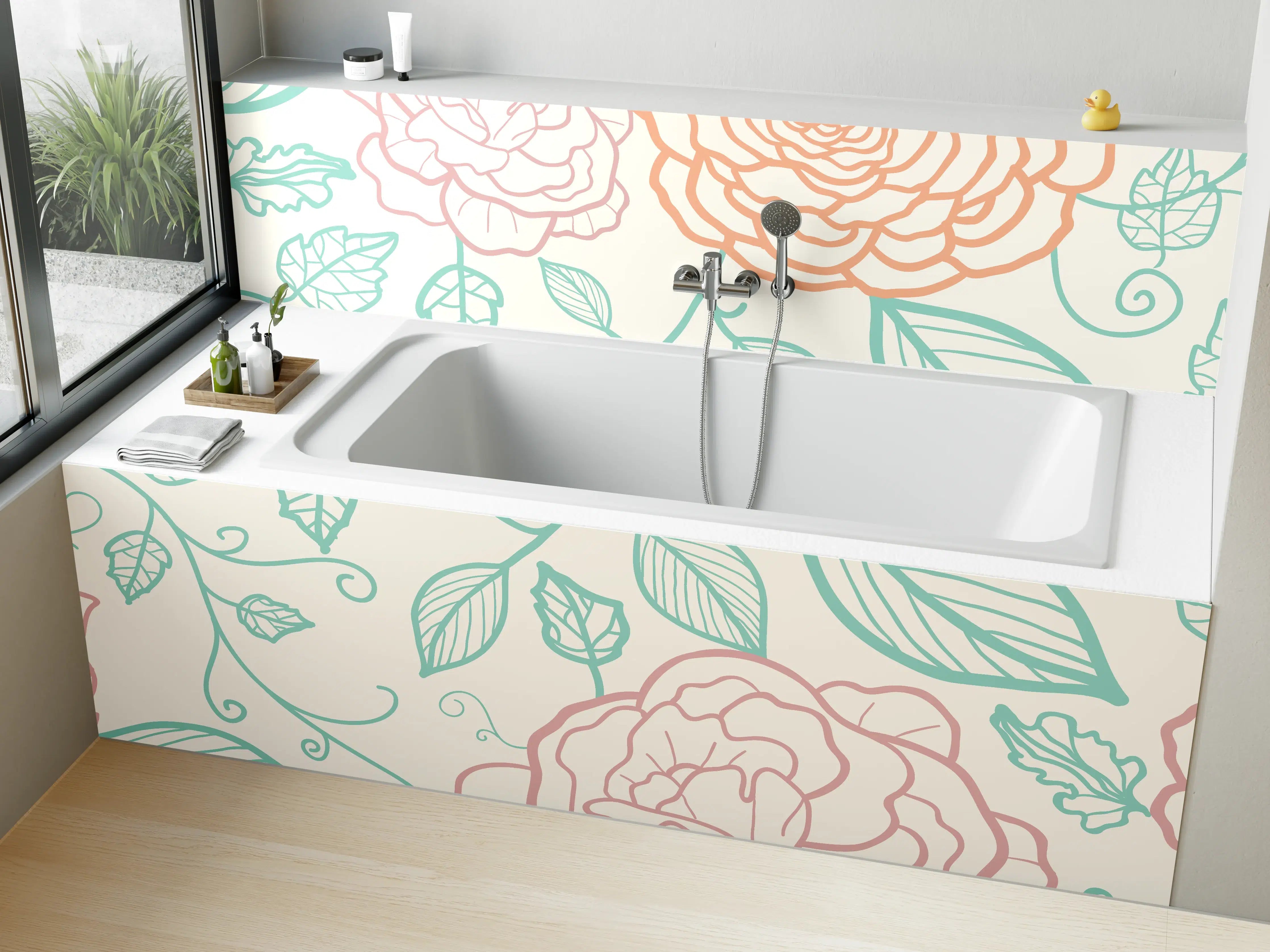 Badewannen-Rückwand - Rosa Blumenmuster Illustration