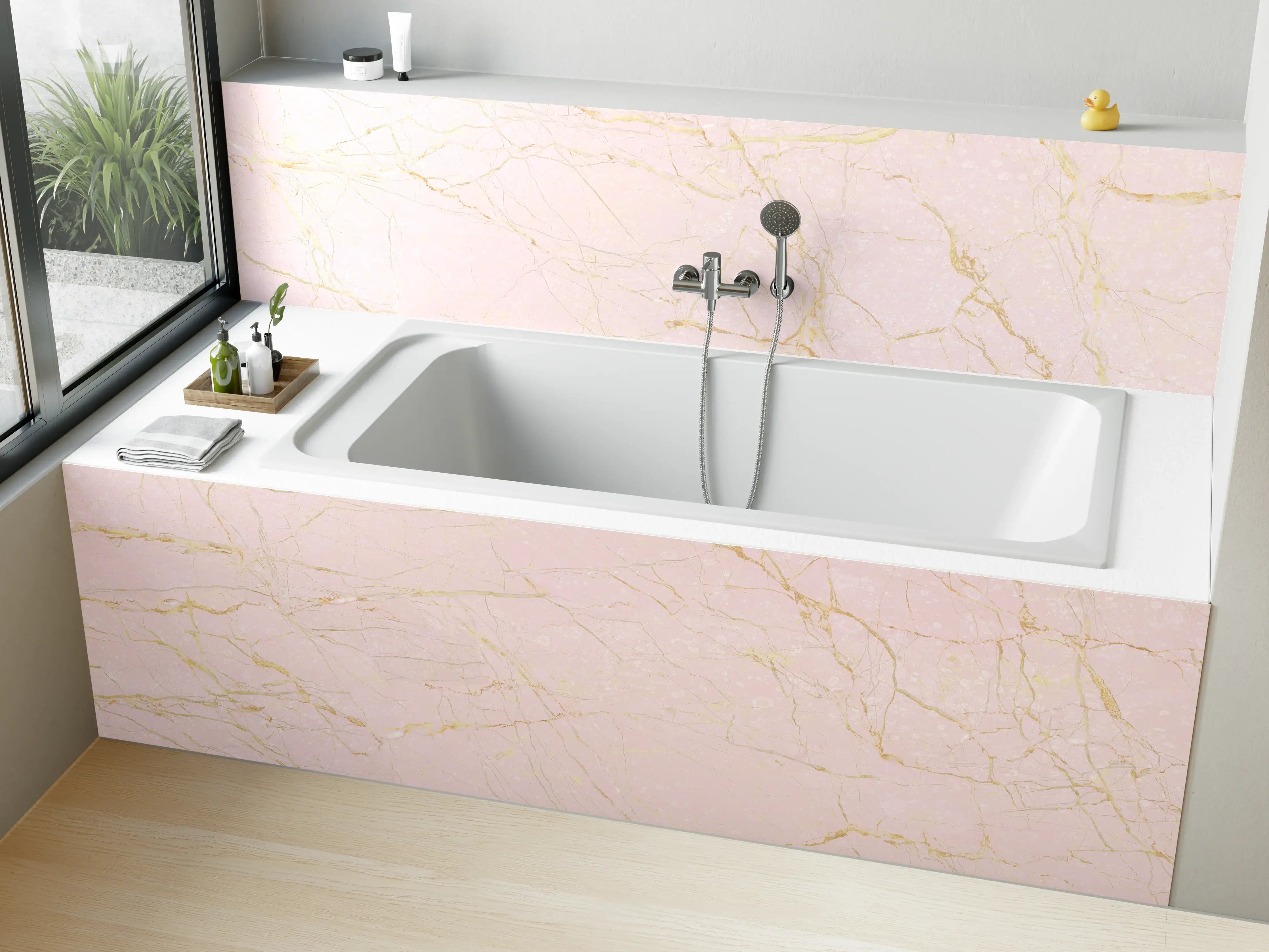 Badewannen-Rückwand - Rosa-Gold Marmor
